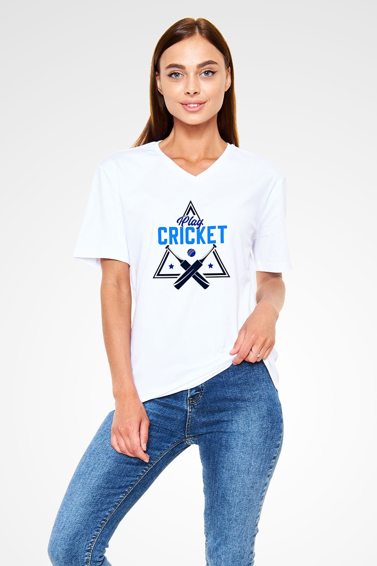 Kriket Baskılı Unisex V Yaka Tişört - Tshirt