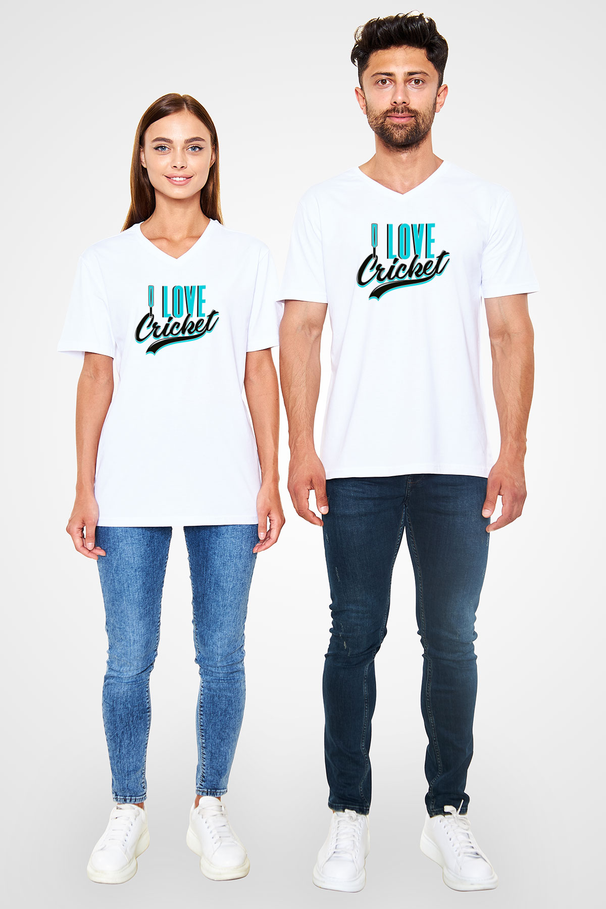 Kriket Baskılı Unisex V Yaka Tişört - Tshirt