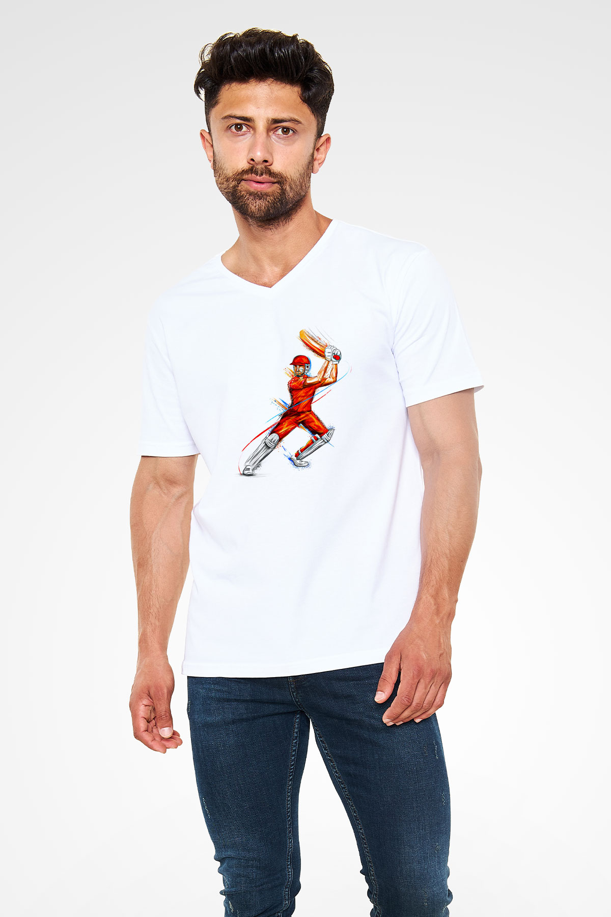 Kriket Baskılı Unisex V Yaka Tişört - Tshirt