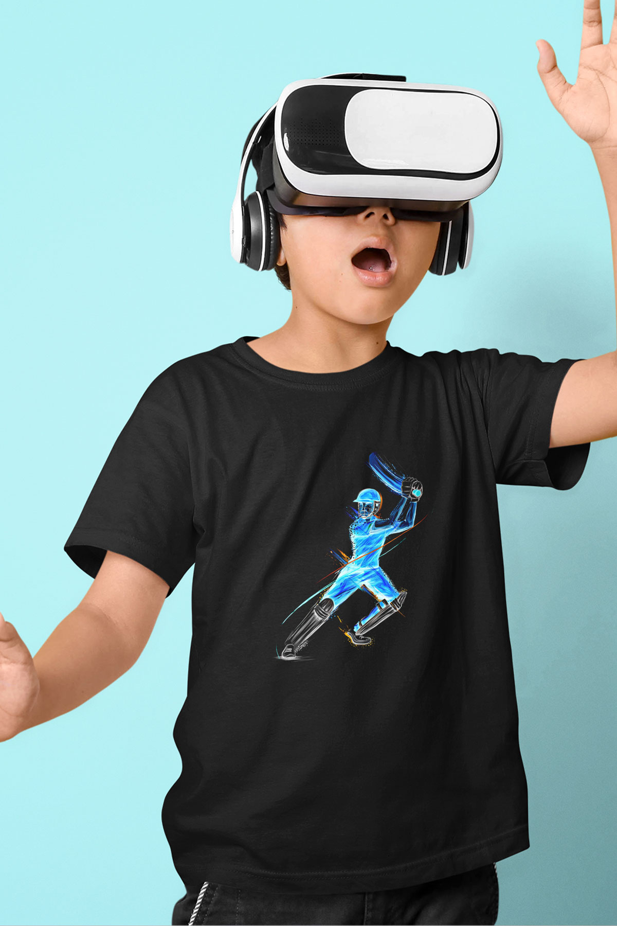 Kriket - Cricket Baskılı Unisex Siyah Çocuk Tİşörtü - Tshirt