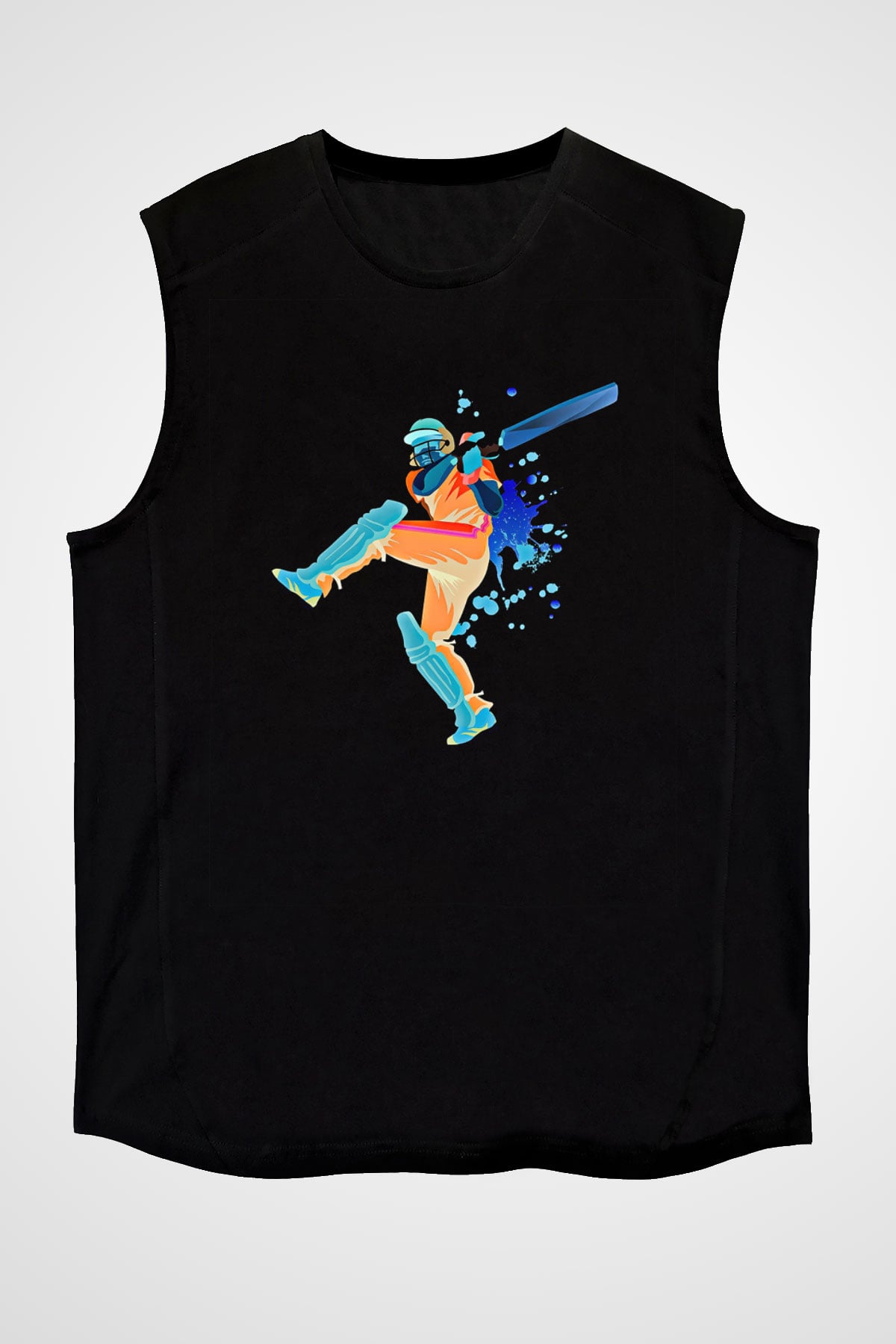 Kriket - Cricket Baskılı Unisex Siyah Kolsuz Tişört