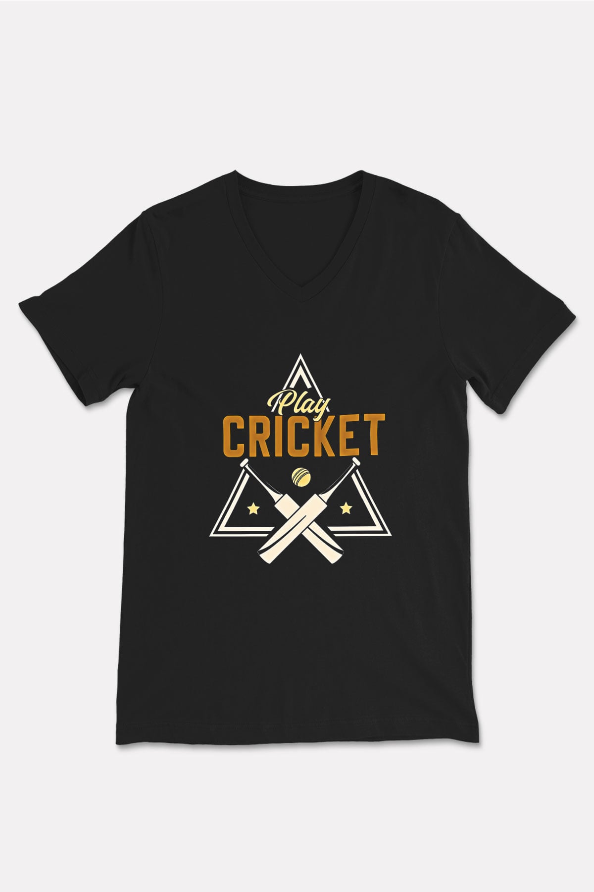 Kriket - Cricket Baskılı Unisex Siyah V Yaka Tişört
