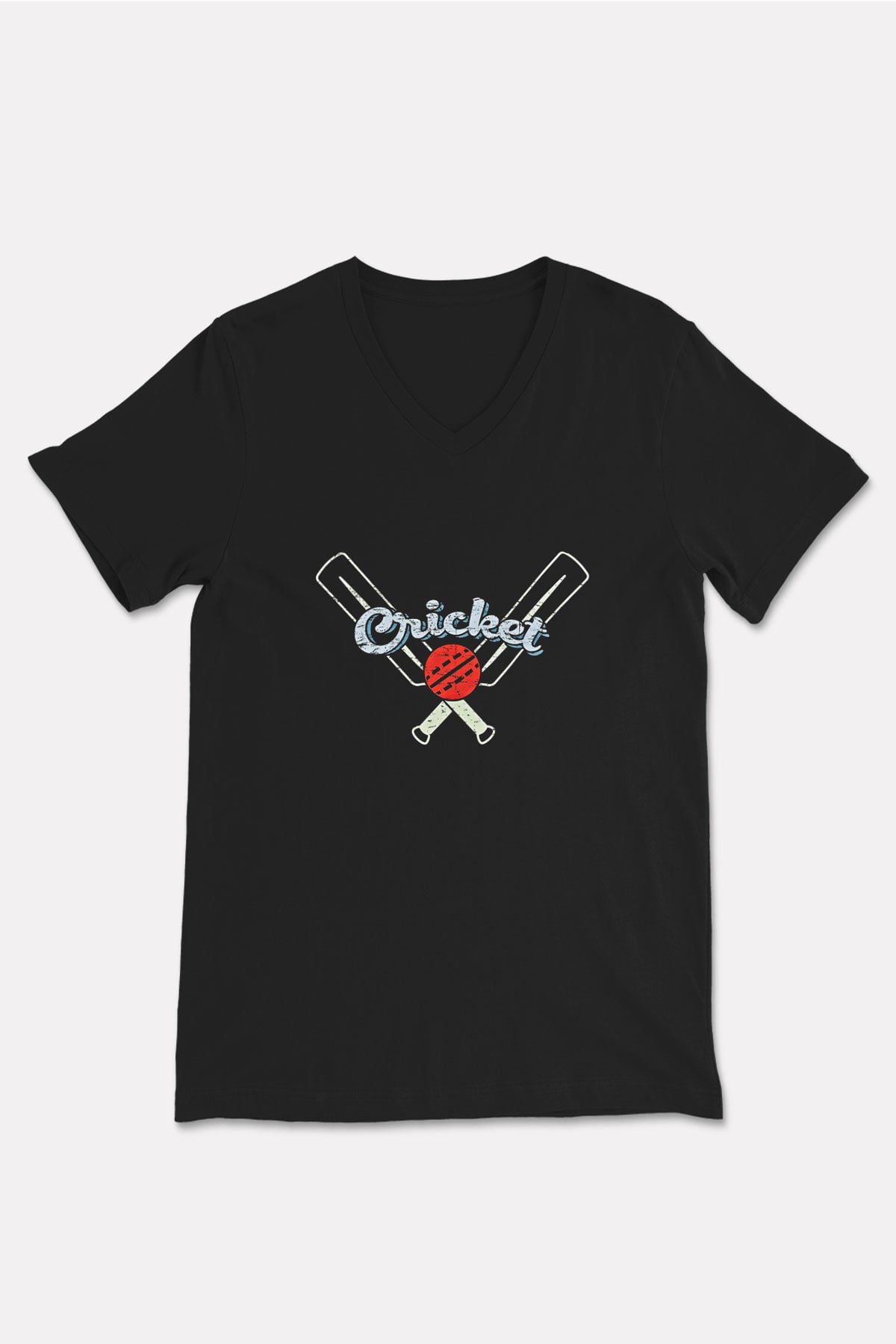 Kriket - Cricket Baskılı Unisex Siyah V Yaka Tişört