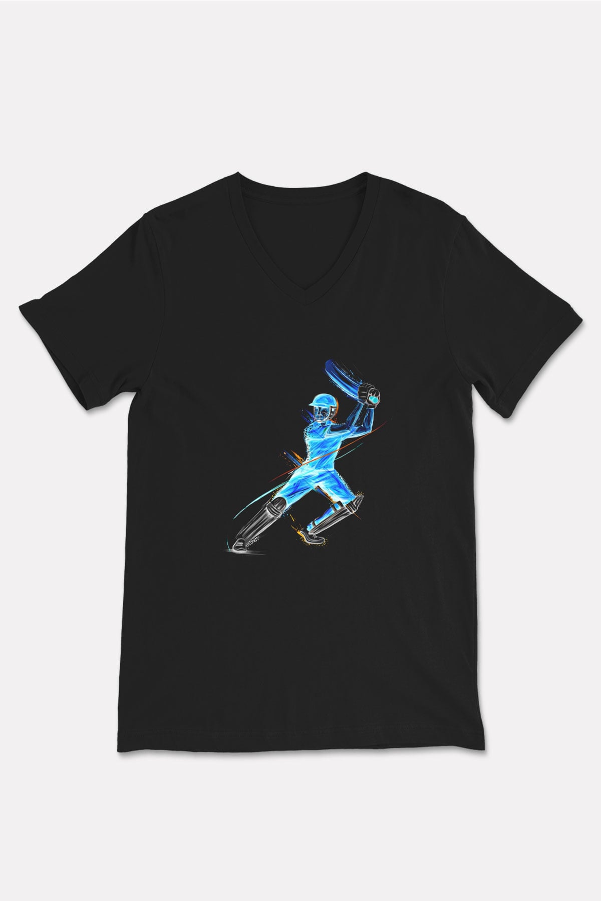 Kriket - Cricket Baskılı Unisex Siyah V Yaka Tişört