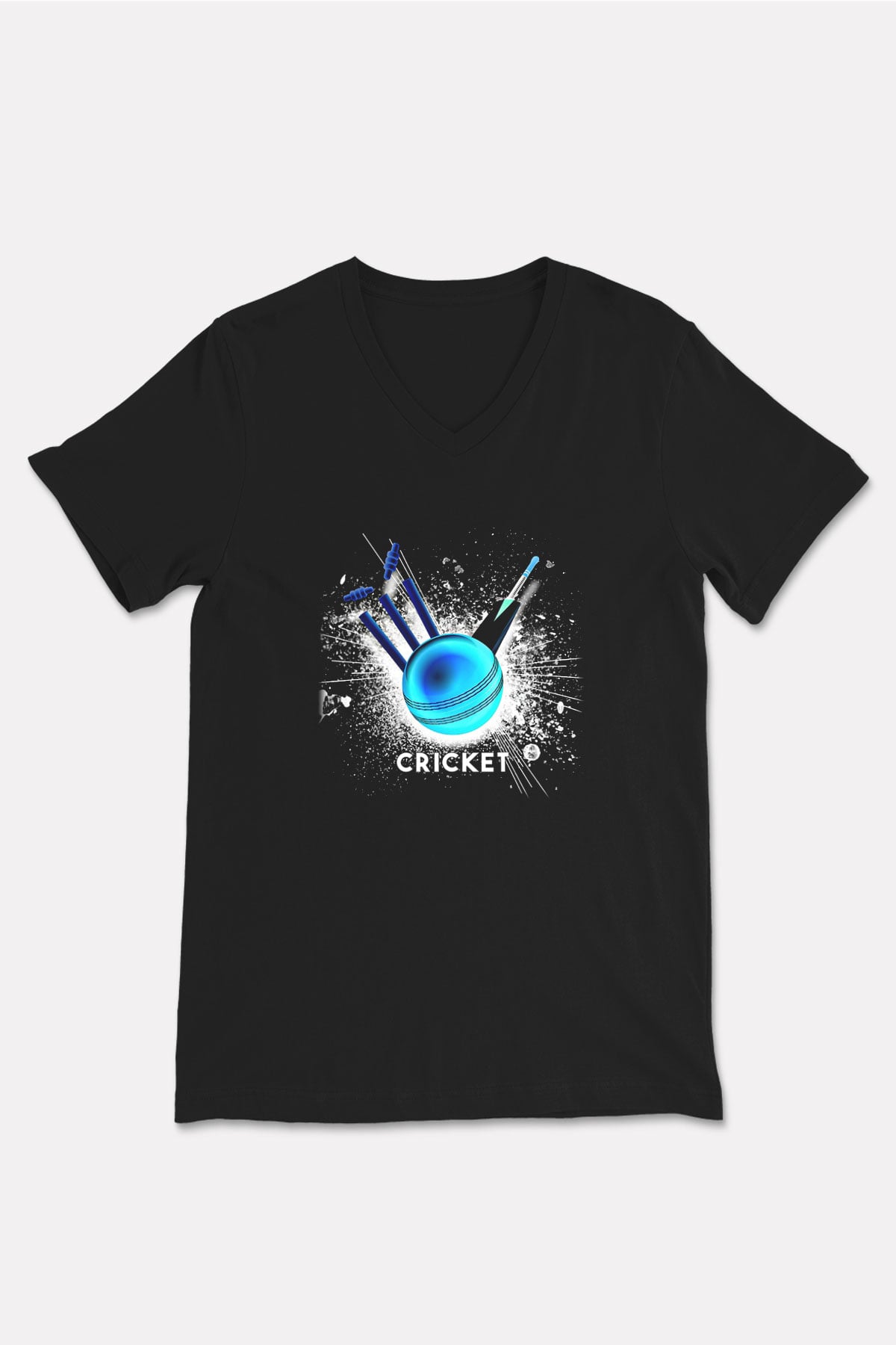 Kriket - Cricket Baskılı Unisex Siyah V Yaka Tişört