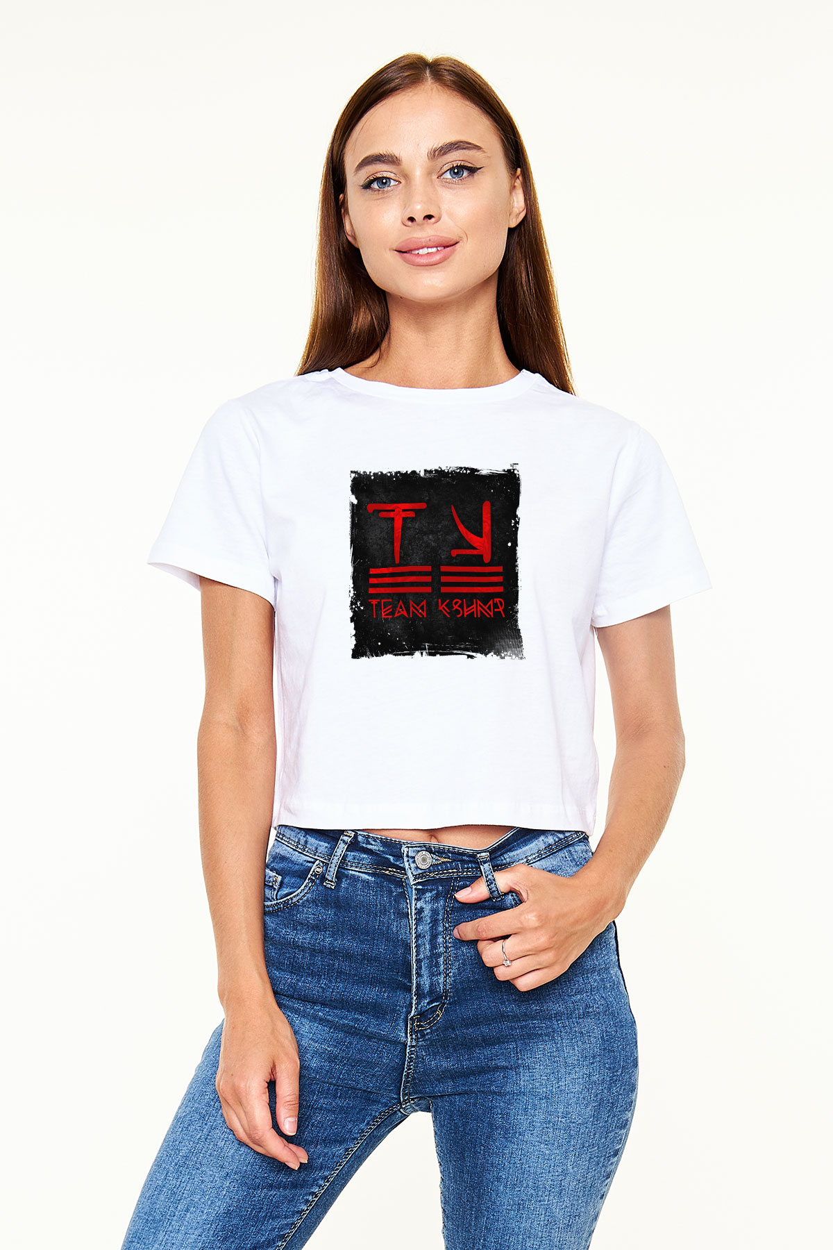 KSHMR Baskılı Beyaz Kadın Crop Top Tişört