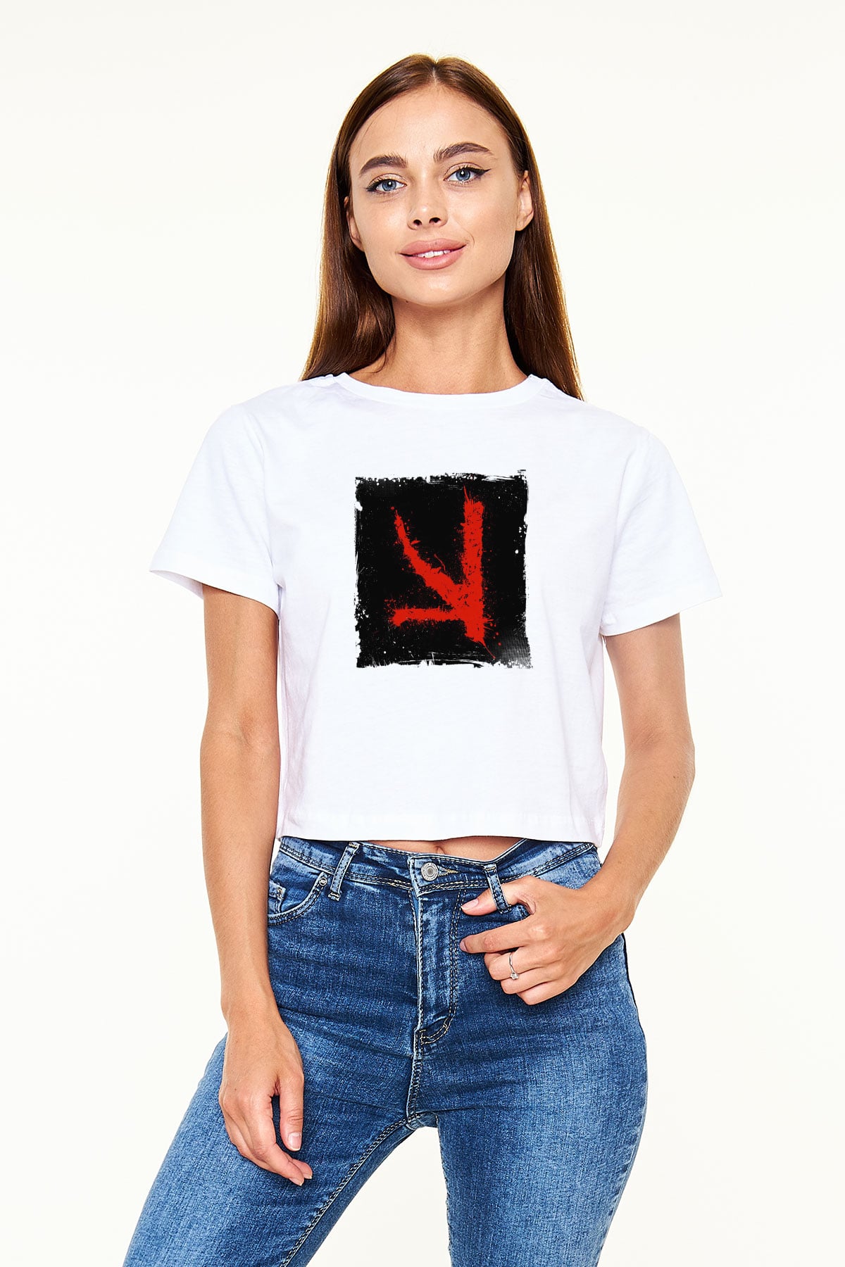 KSHMR Baskılı Beyaz Kadın Crop Top Tişört