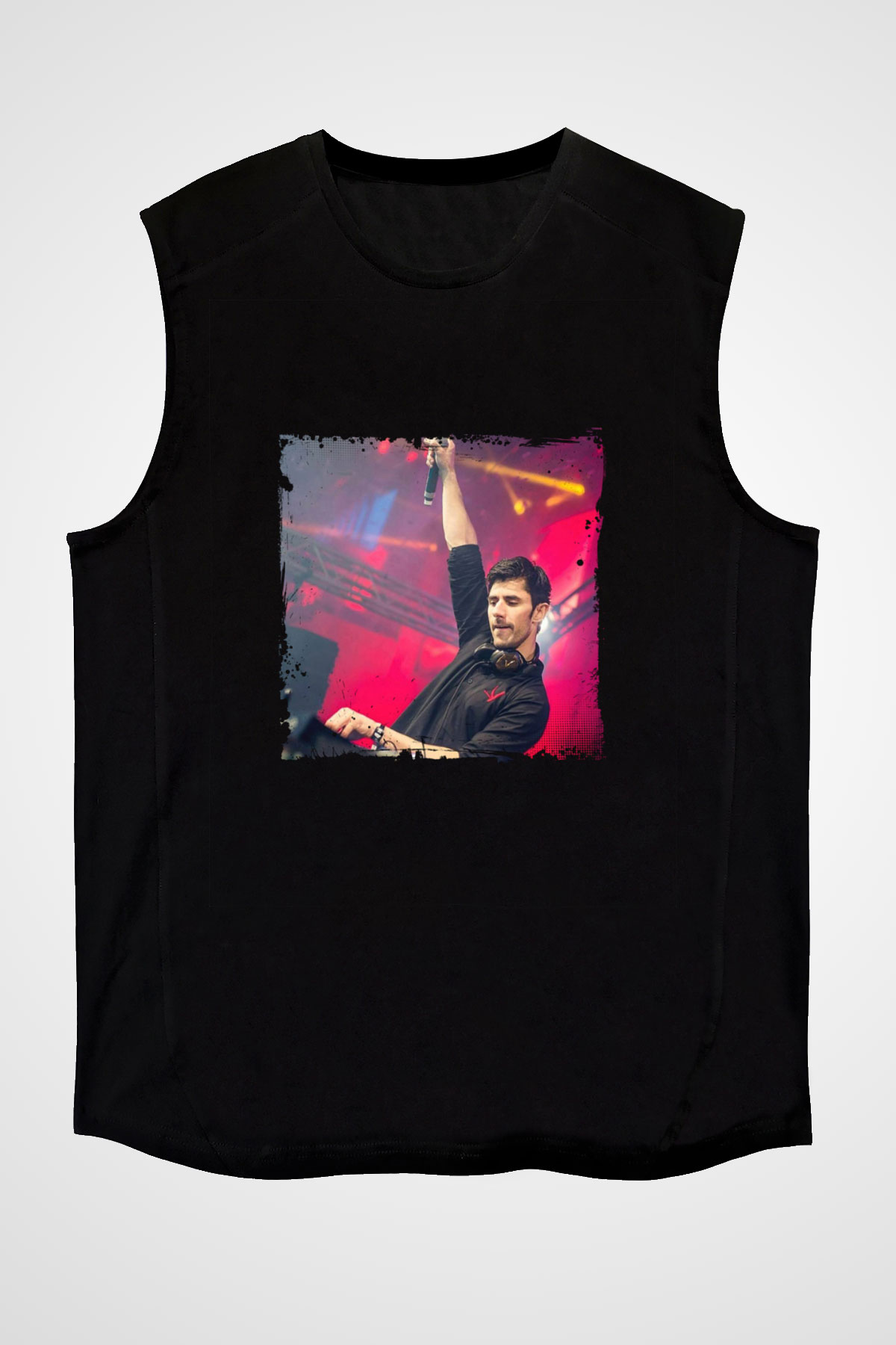 KSHMR Baskılı Unisex Siyah Kolsuz Tişört