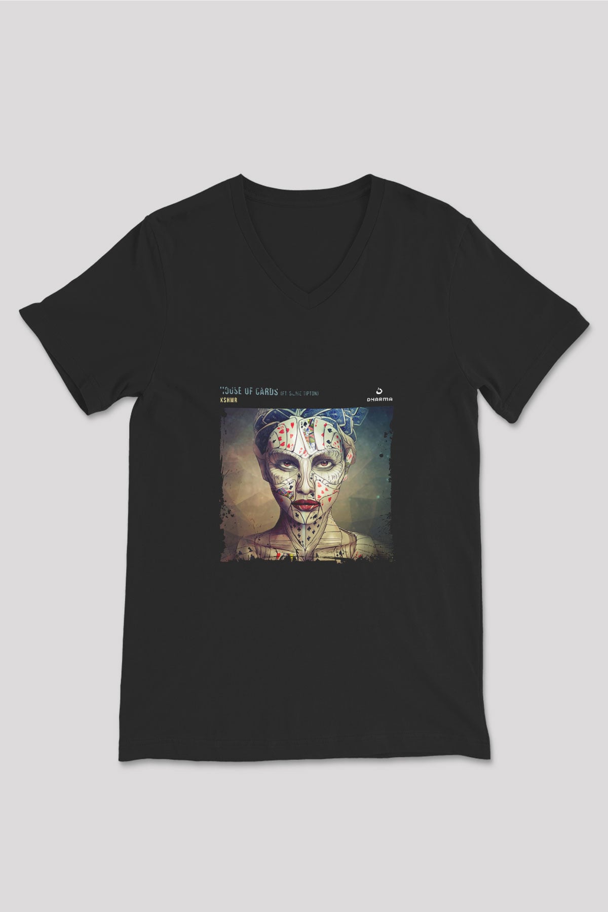 KSHMR Baskılı Unisex Siyah V Yaka Tişört