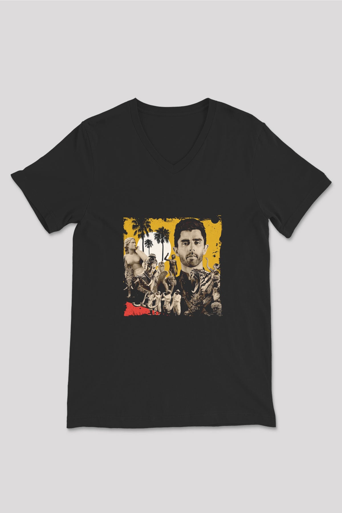 KSHMR Baskılı Unisex Siyah V Yaka Tişört