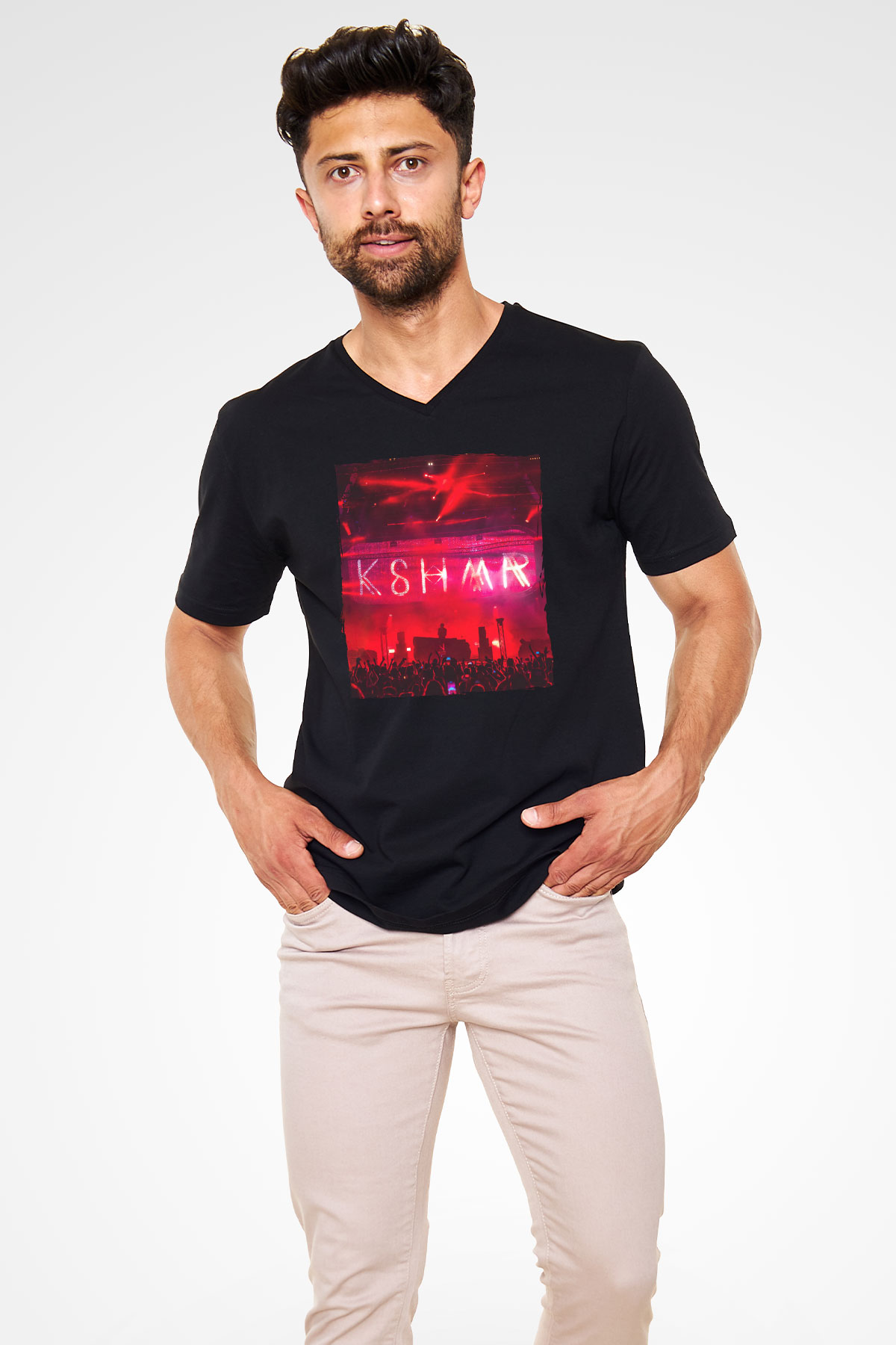 KSHMR Siyah Unisex V Yaka Tişört