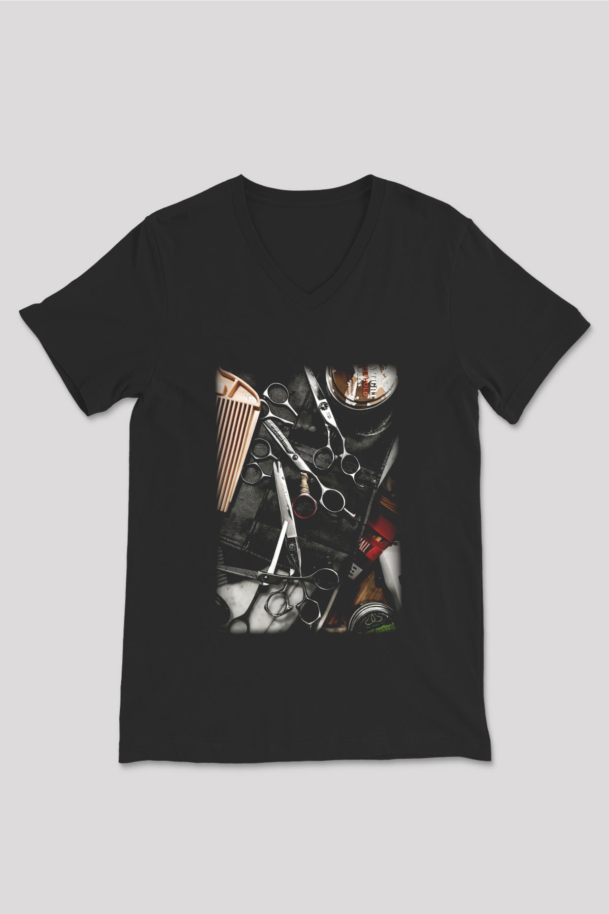 Kuaför Siyah Unisex V Yaka Tişört T-Shirt