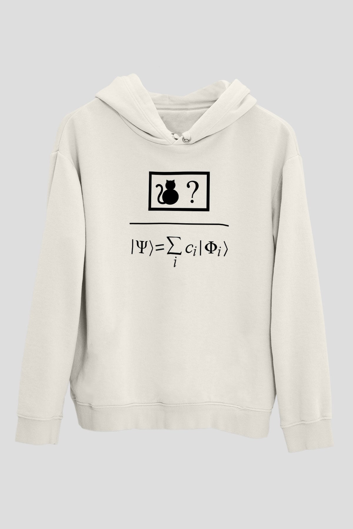 Kuantum Süper Pozisyon Baskılı Unisex Ekru Hoodie
