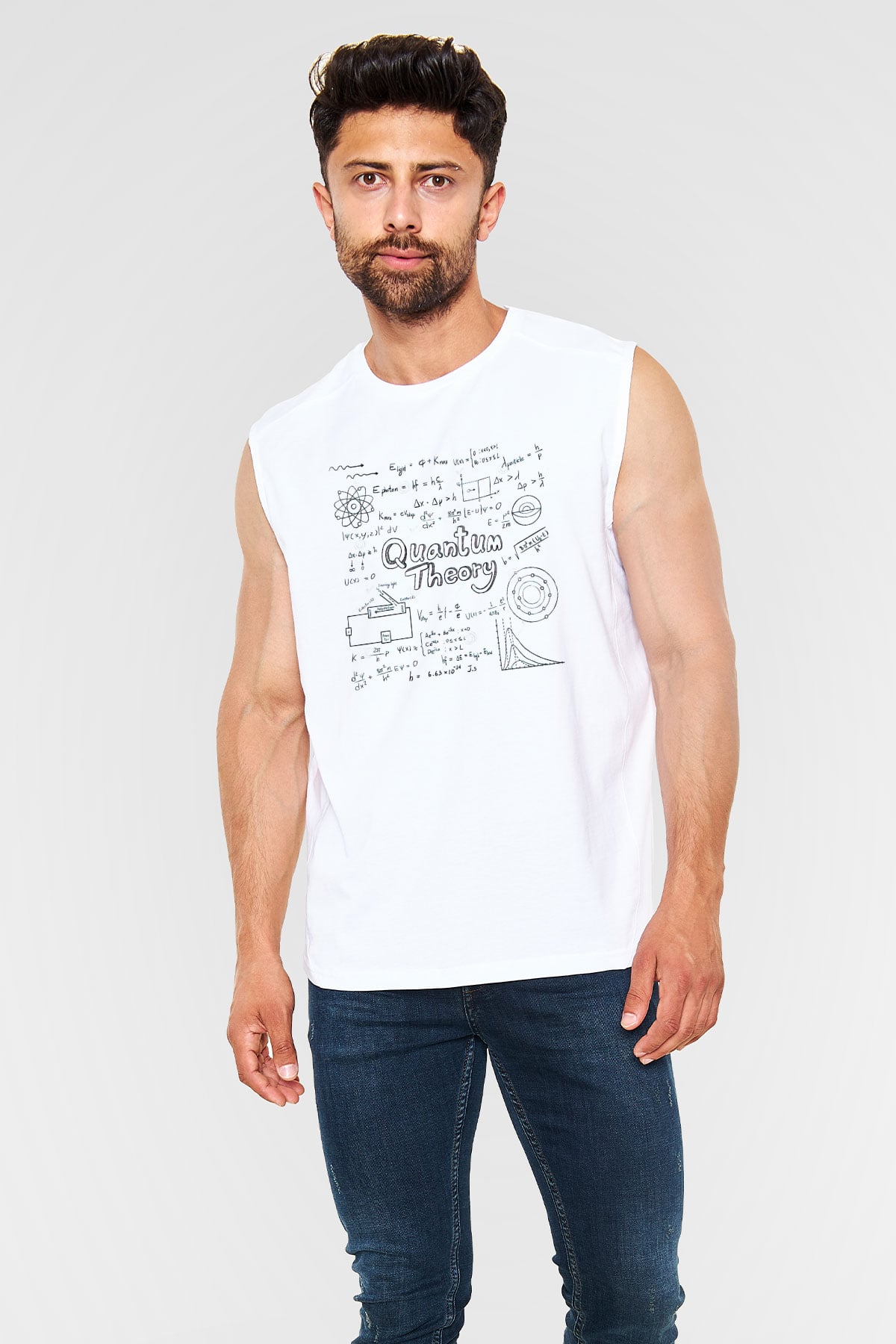 Kuantum Teorisi Enerji Formülleri Baskılı Unisex Beyaz Kolsuz Tişört