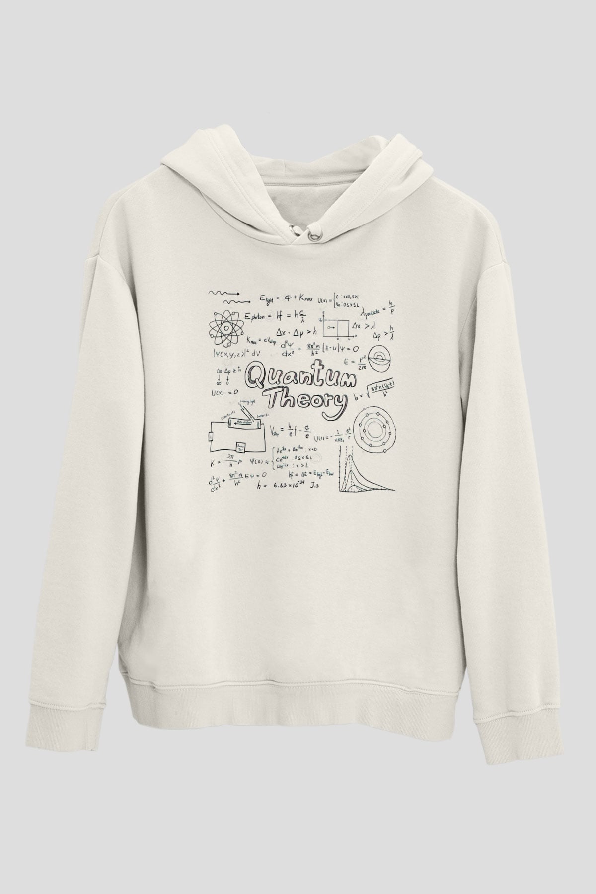 Kuantum Teorisi Enerji Formülleri Baskılı Unisex Beyaz Hoodie