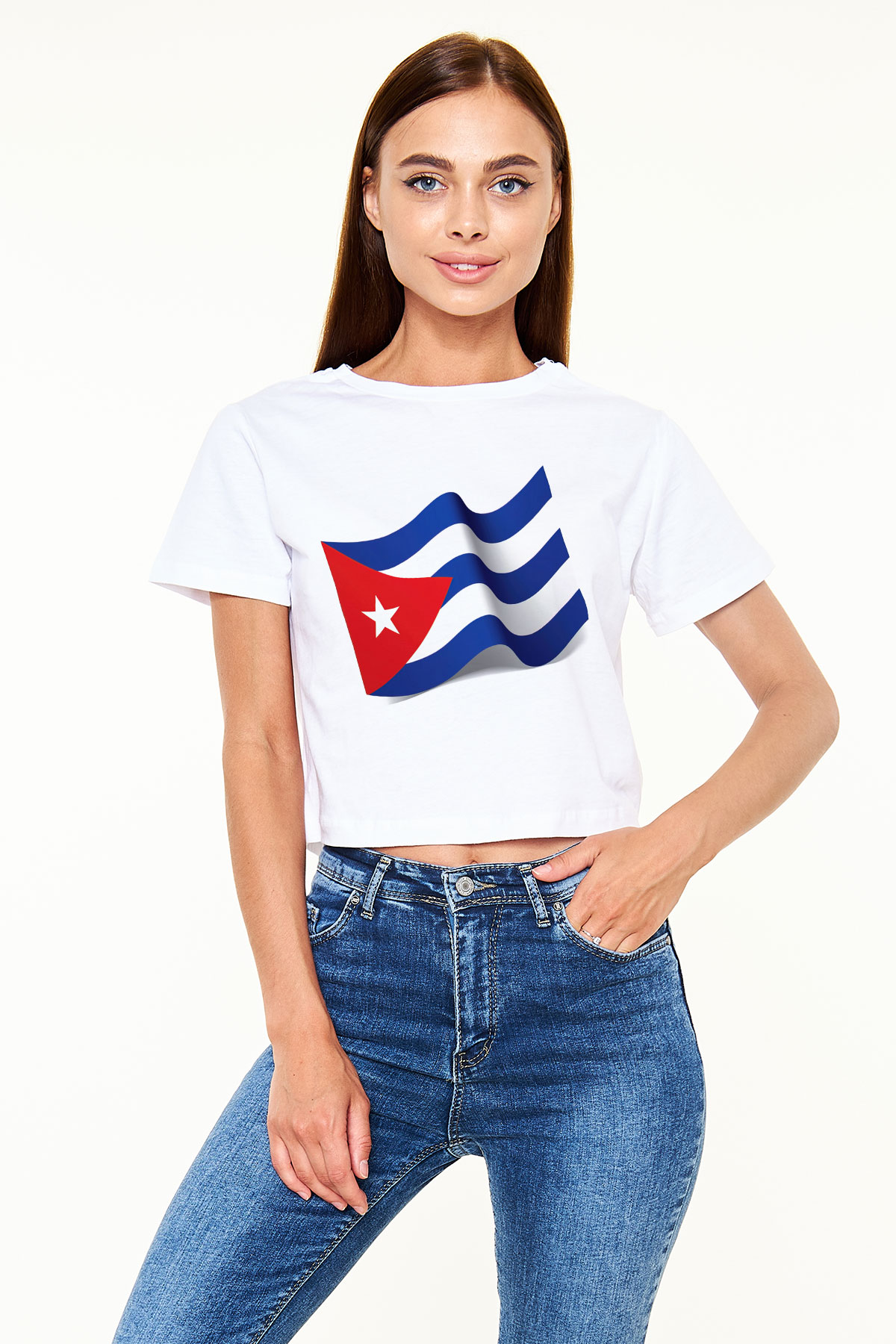 Küba Beyaz Croptop Tişört