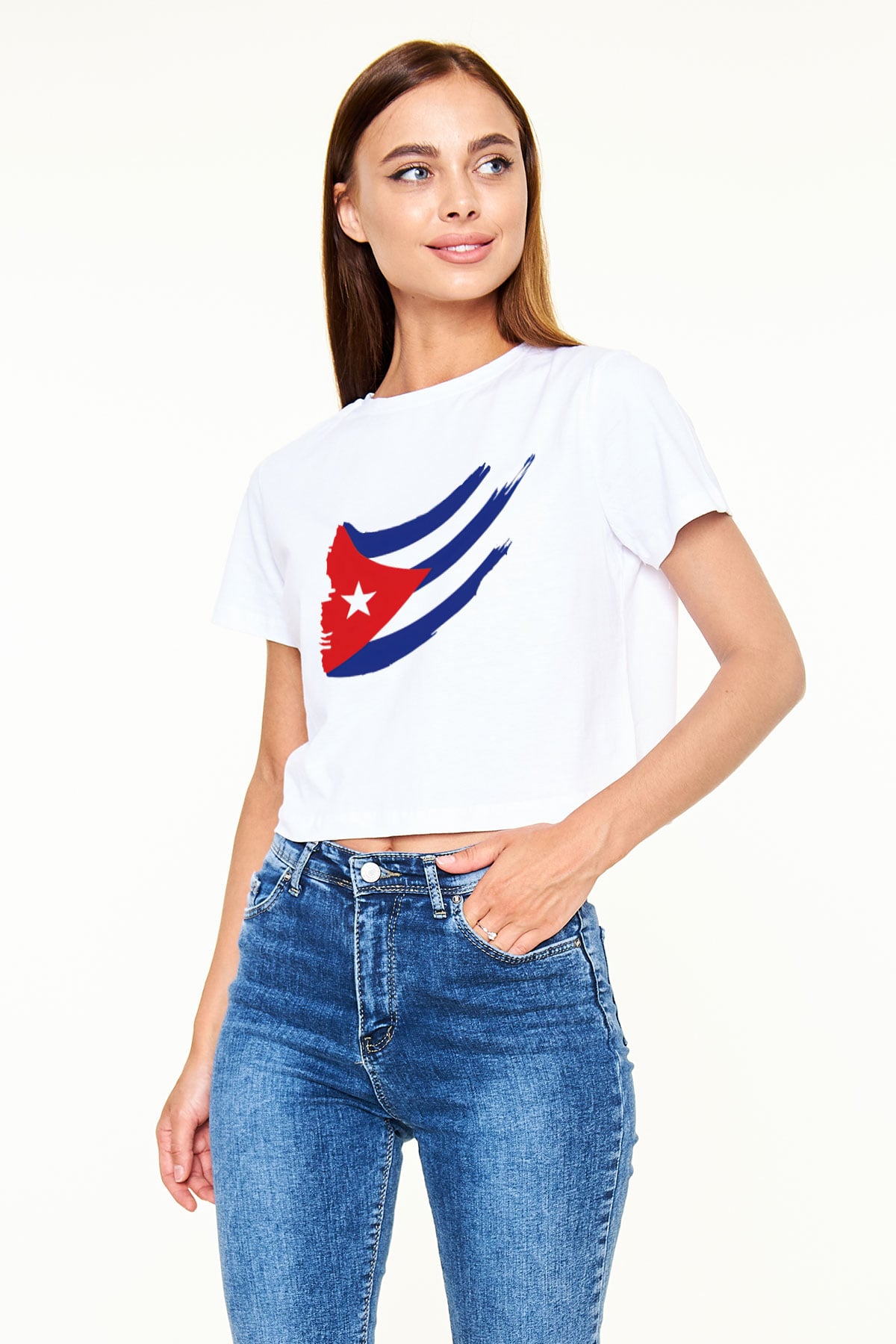Küba Beyaz Croptop Tişört