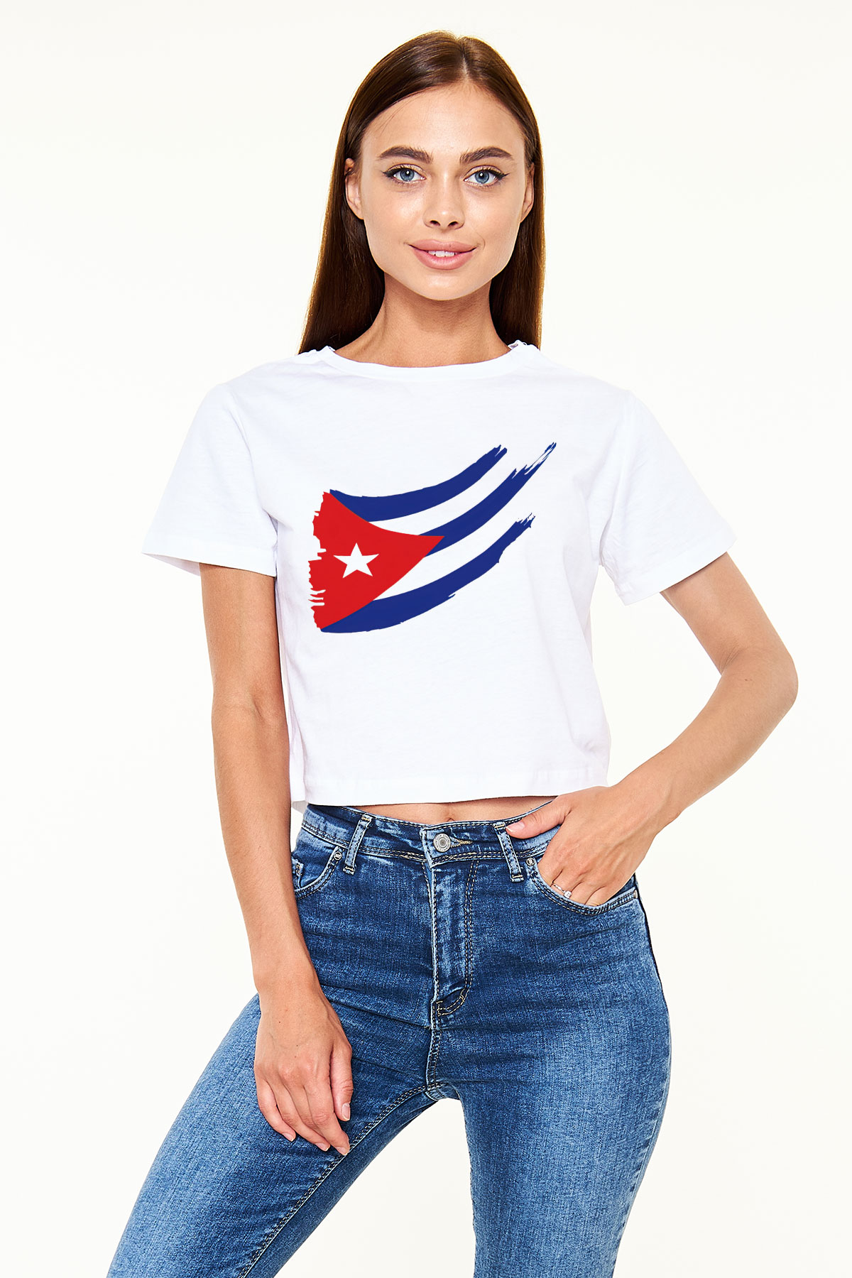 Küba Beyaz Croptop Tişört