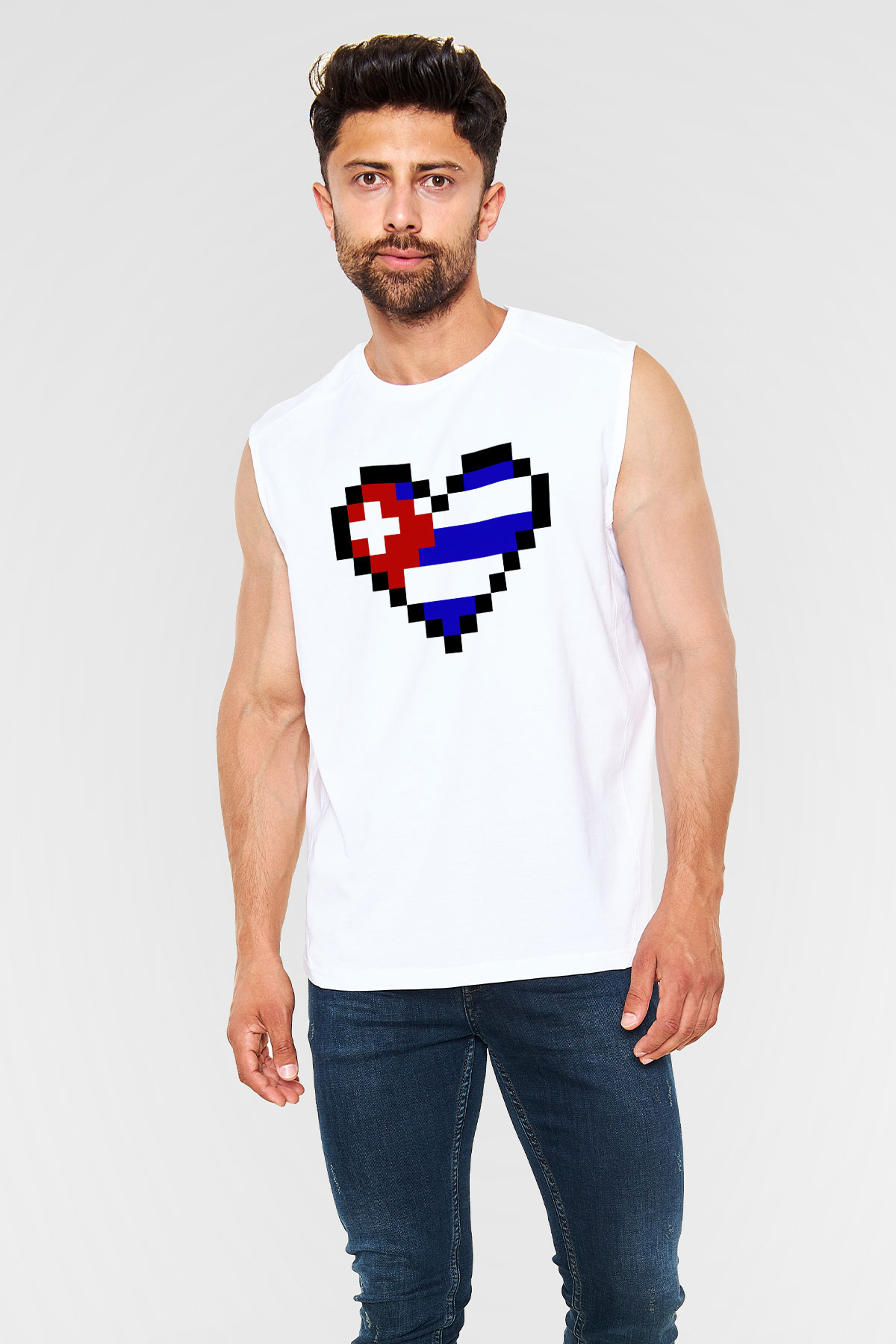 Küba Beyaz Unisex Kolsuz Tişört