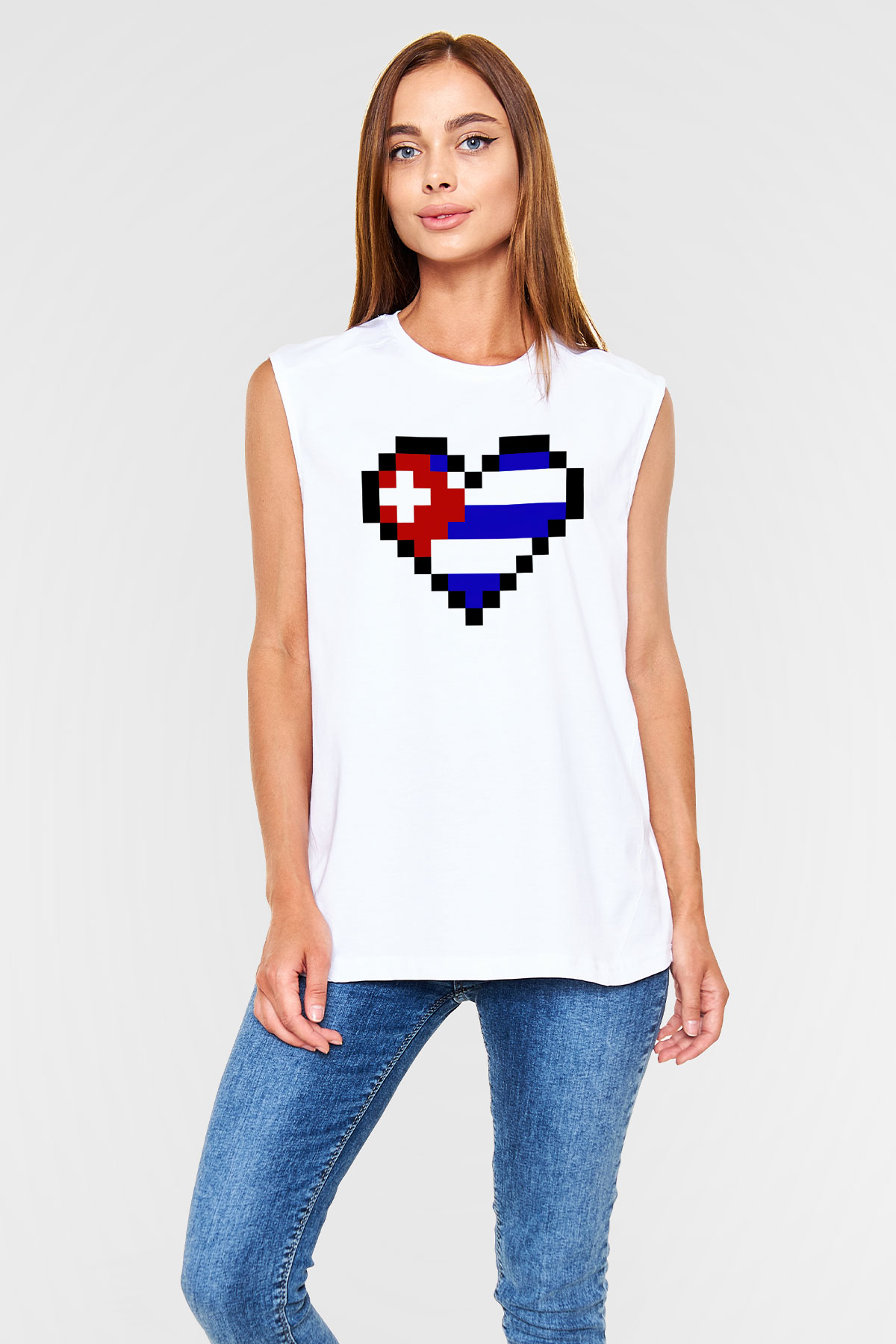 Küba Beyaz Unisex Kolsuz Tişört