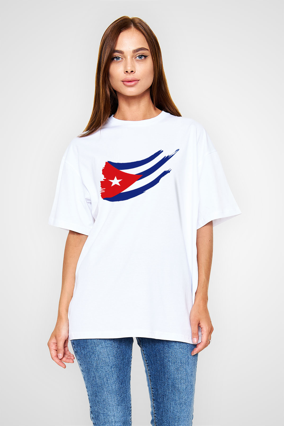 Küba Beyaz Unisex Oversize Tişört T-Shirt