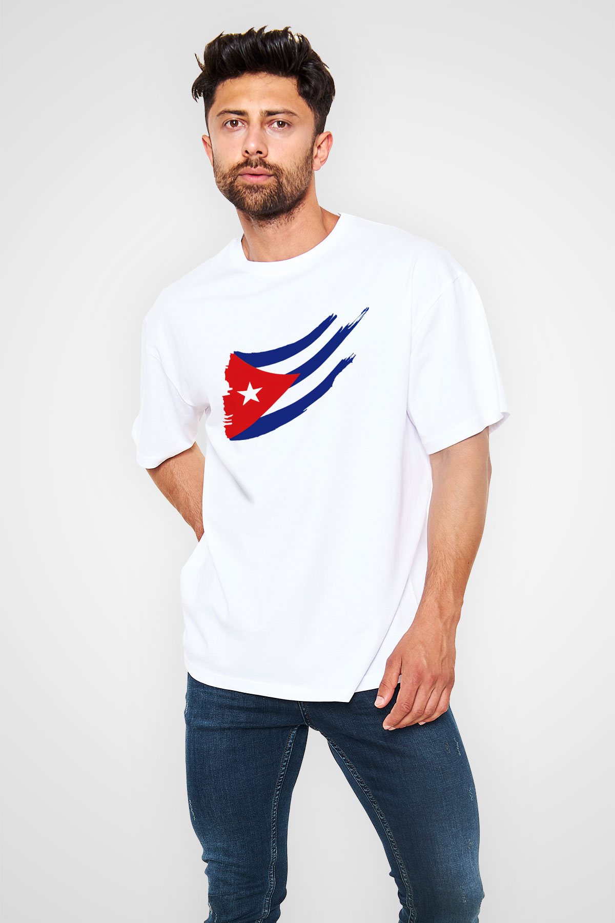 Küba Beyaz Unisex Oversize Tişört T-Shirt