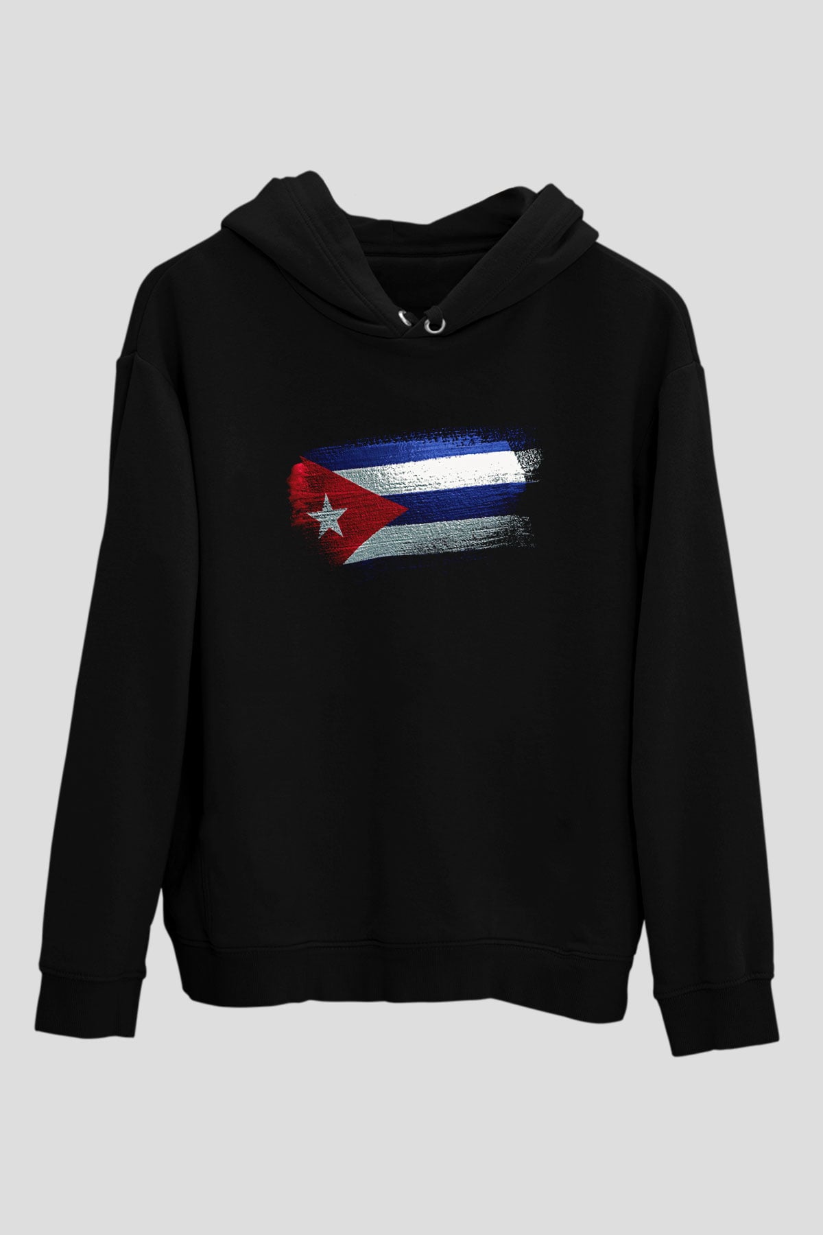 Küba - Cuba Bayrağı Baskılı Unisex Siyah Kapüşonlu Sweatshirt
