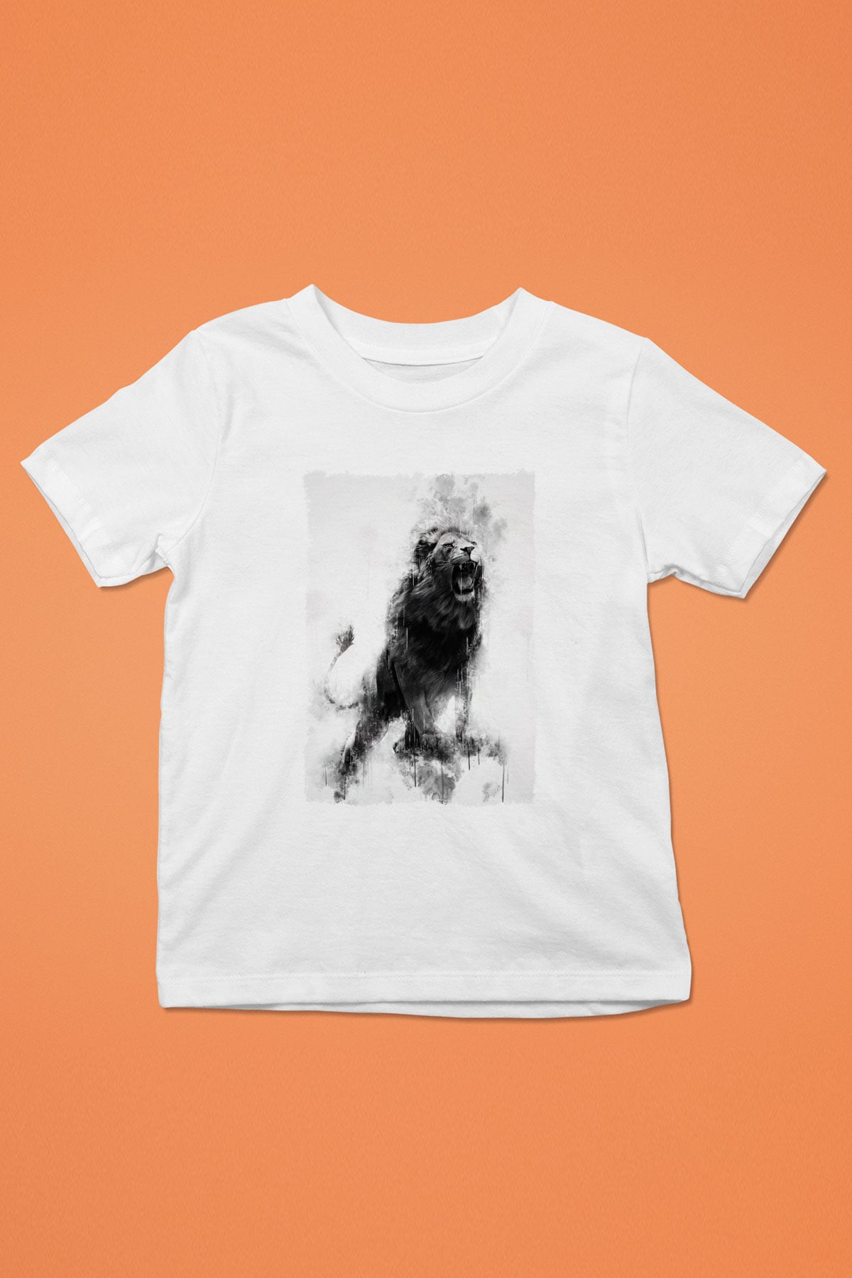 Kükreyen Aslan Baskılı Unisex Beyaz  Çocuk Tişört