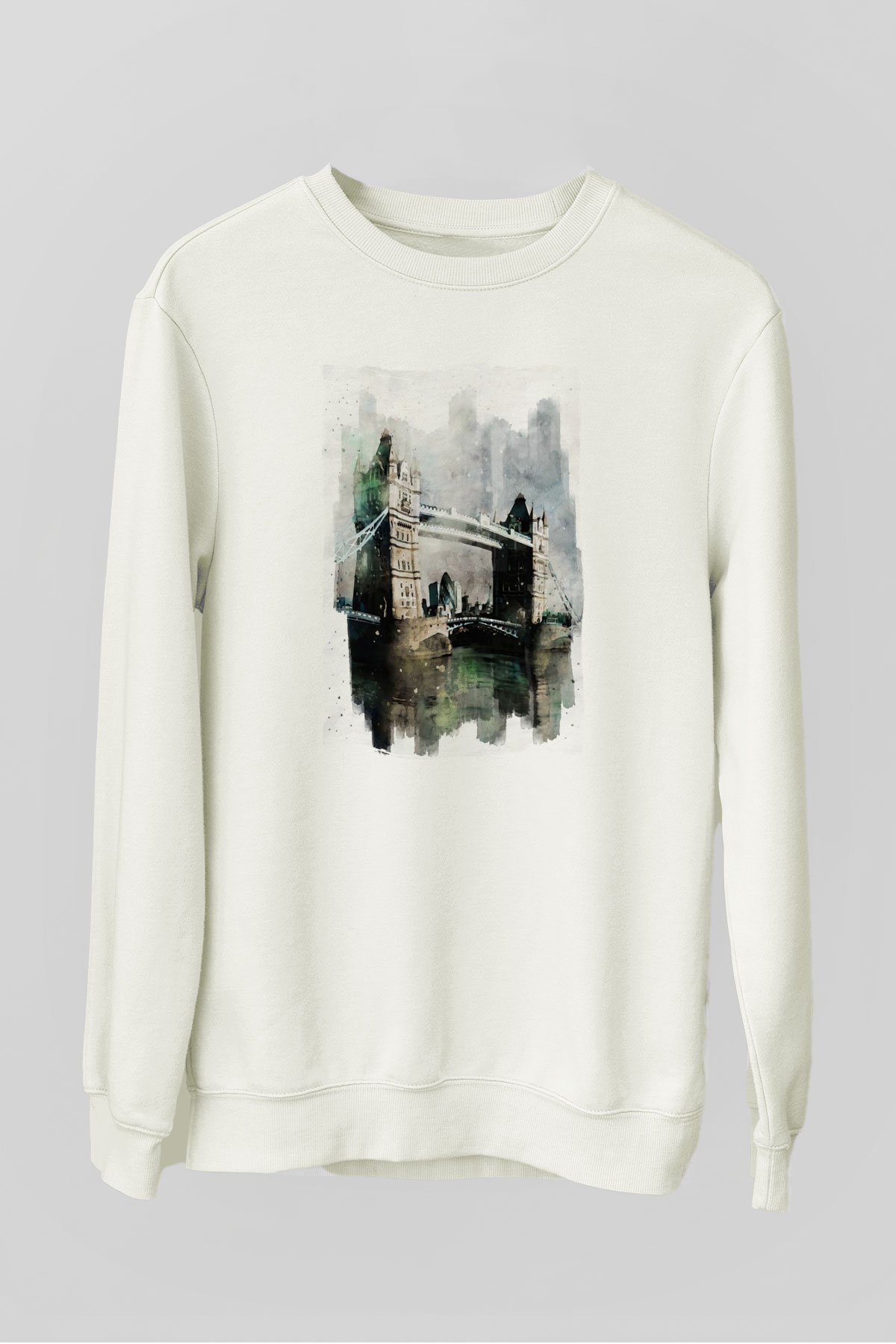 Kule Köprüsü Beyaz Unisex Sweatshirt