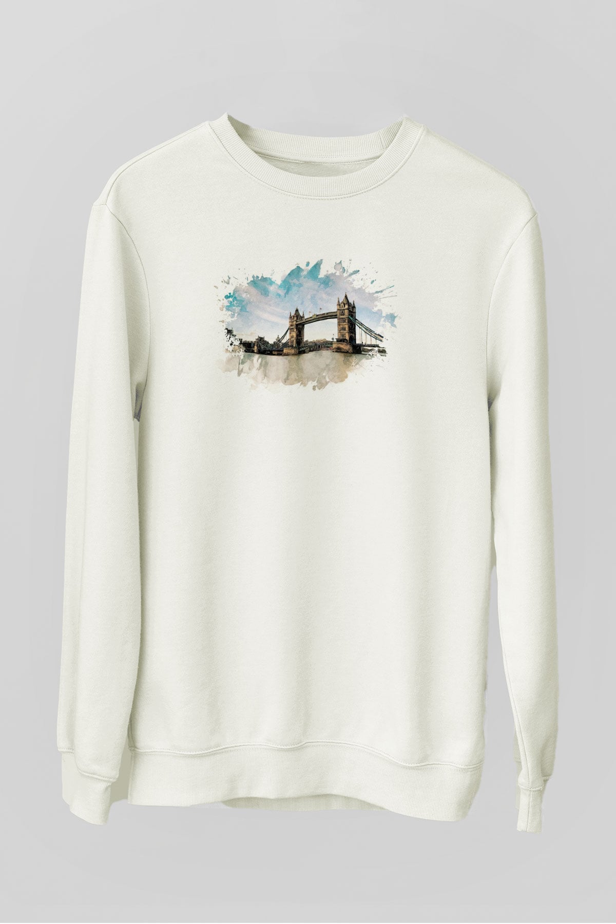 Kule Köprüsü Beyaz Unisex Sweatshirt