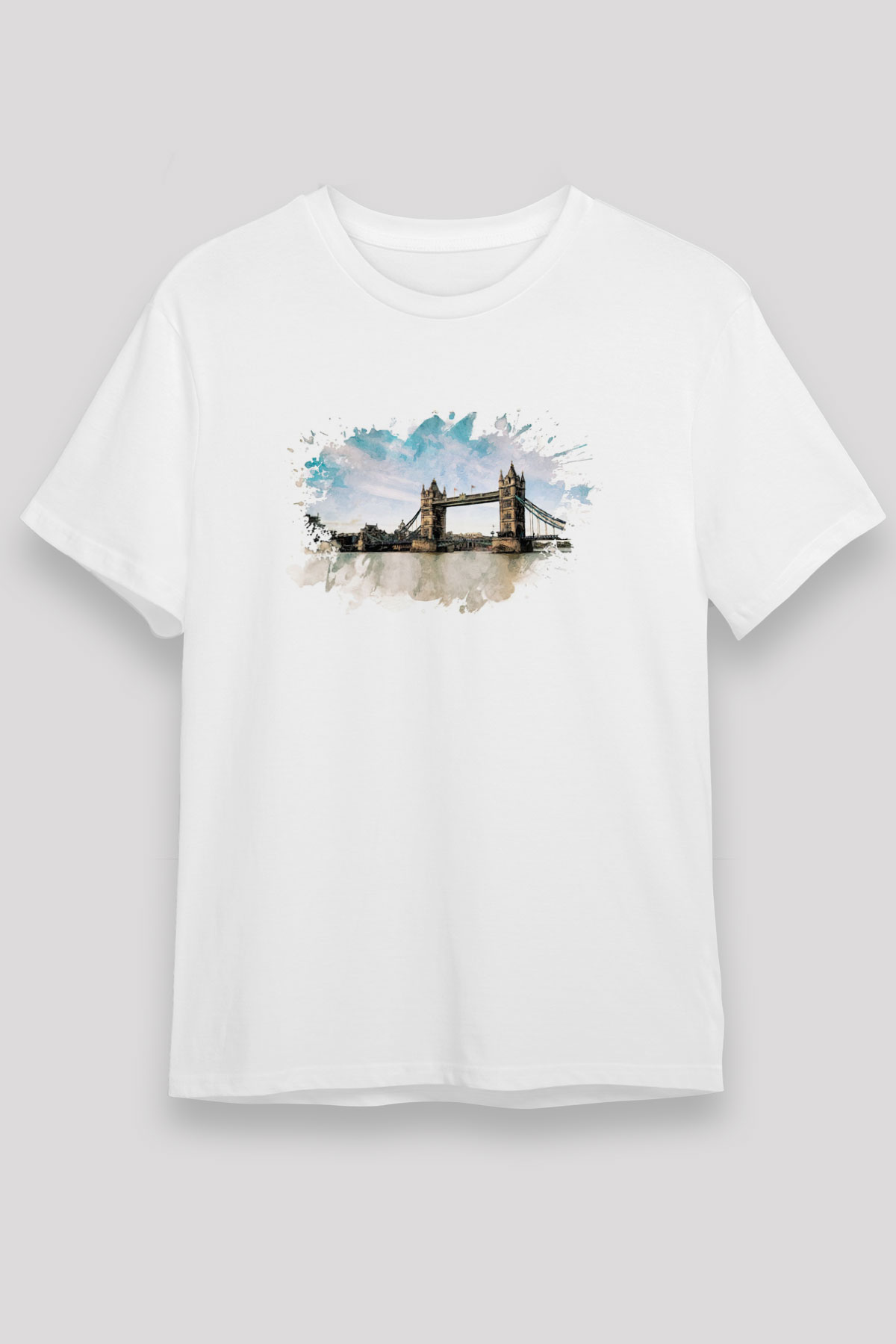 Kule Köprüsü Beyaz Unisex Tişört T-Shirt - TişörtFabrikası