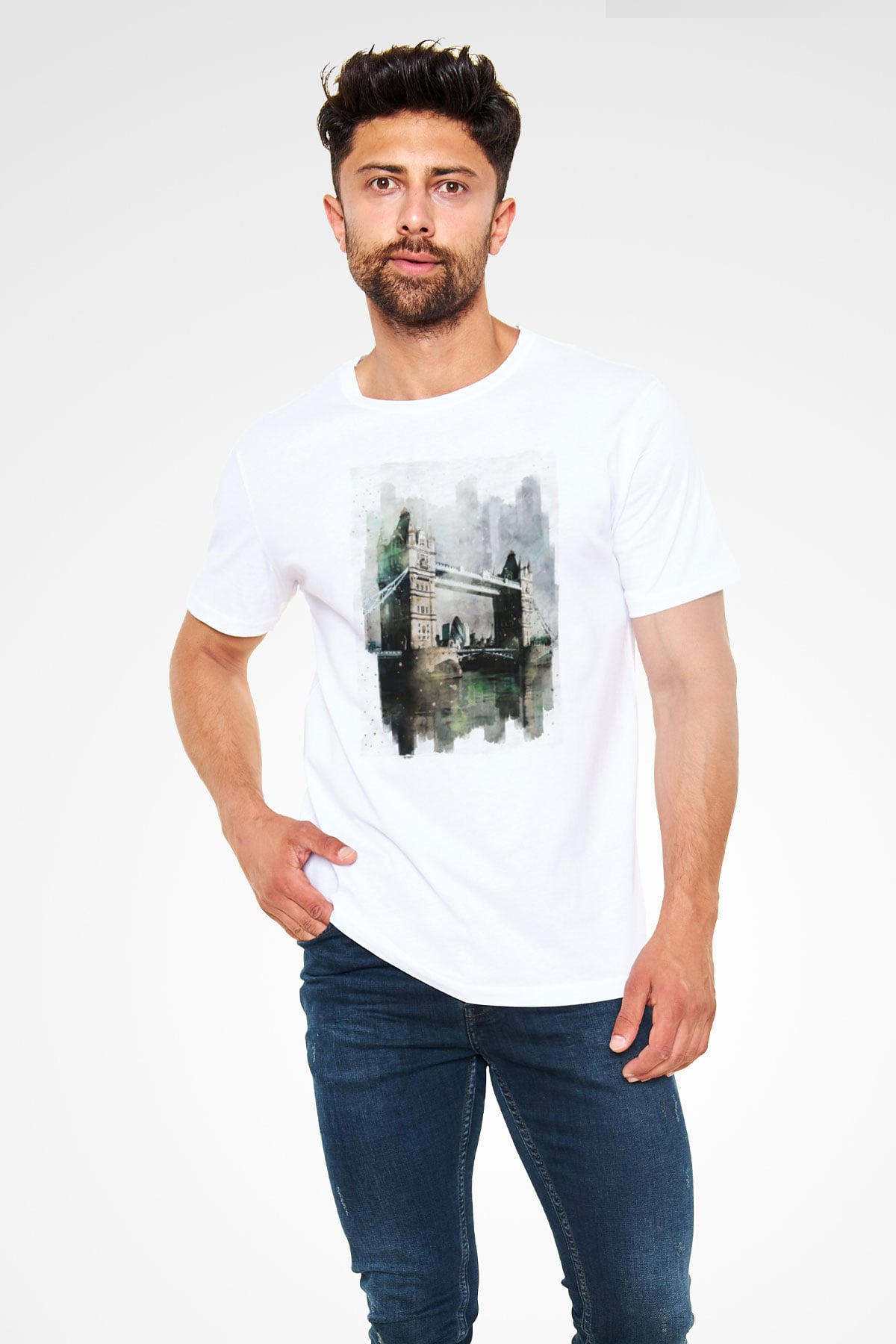 Kule Köprüsü Beyaz Unisex Tişört T-Shirt - TişörtFabrikası