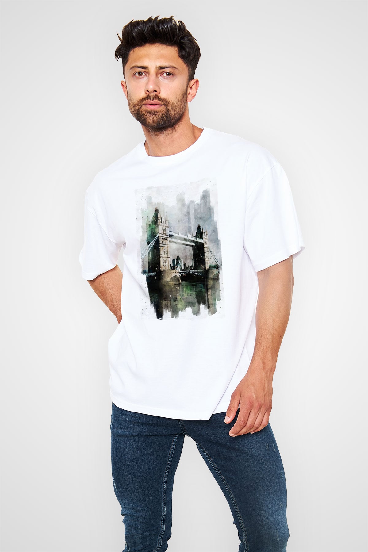 Kule Köprüsü Beyaz Unisex Tişört T-Shirt - TişörtFabrikası
