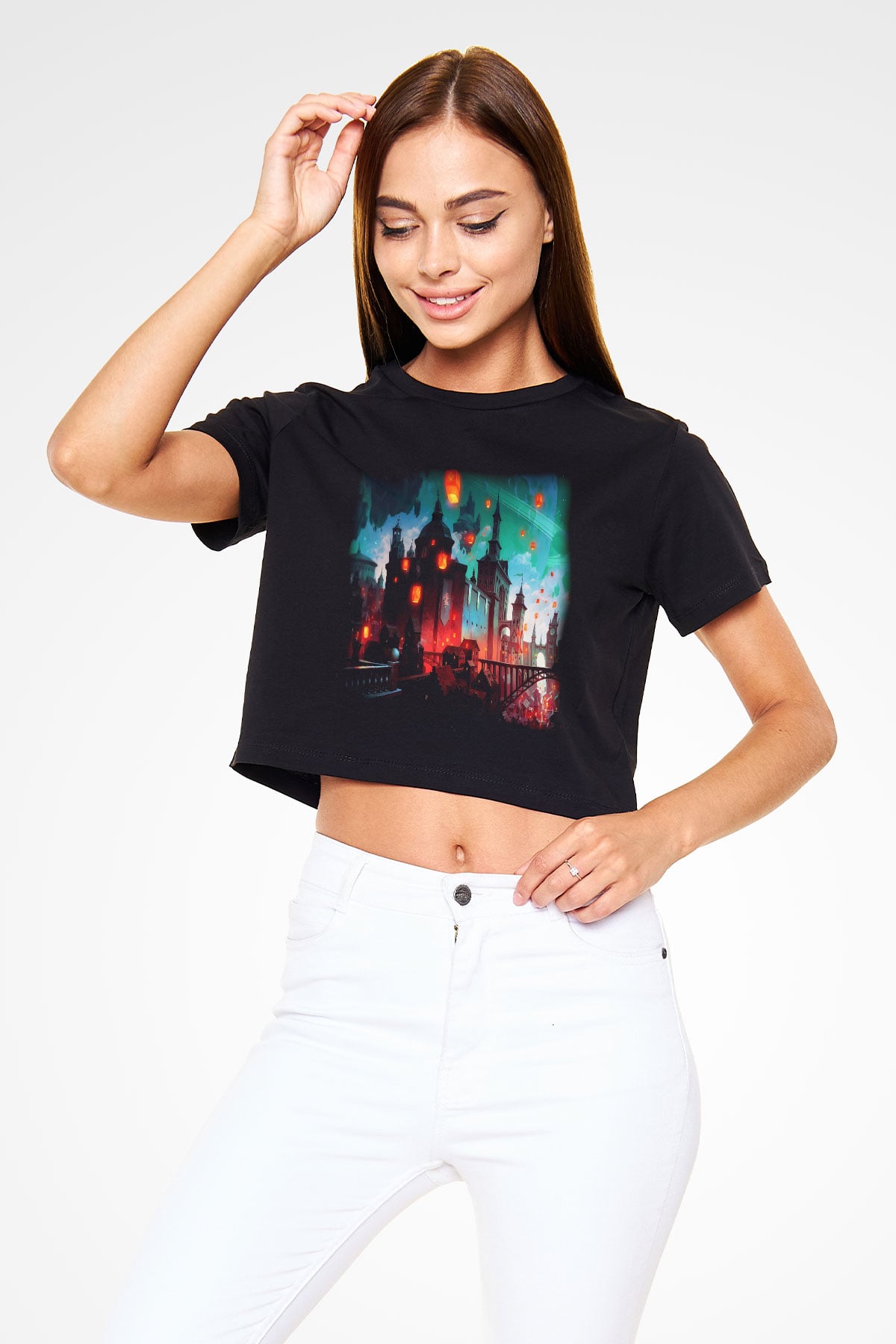 Kule Köprüsü Siyah Crop Top Tişört