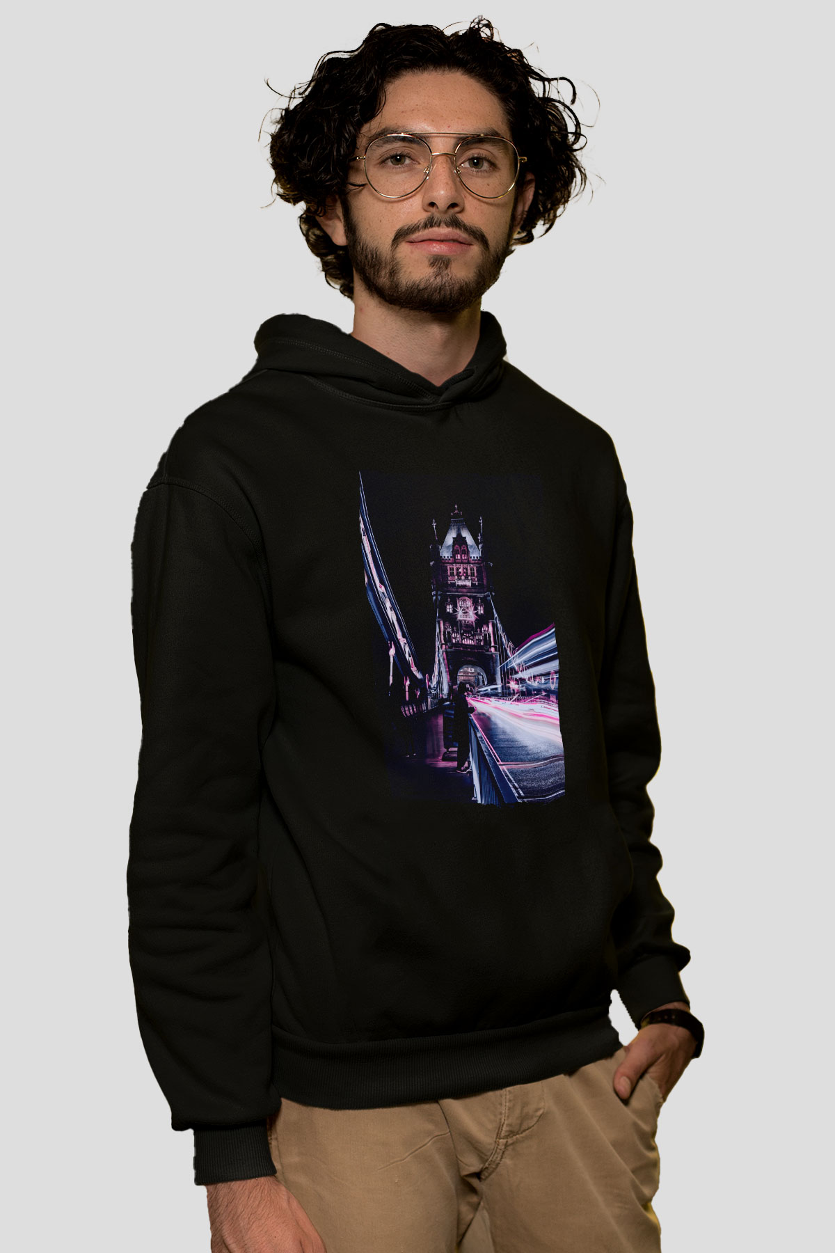 Kule Köprüsü Siyah Unisex Hoodie