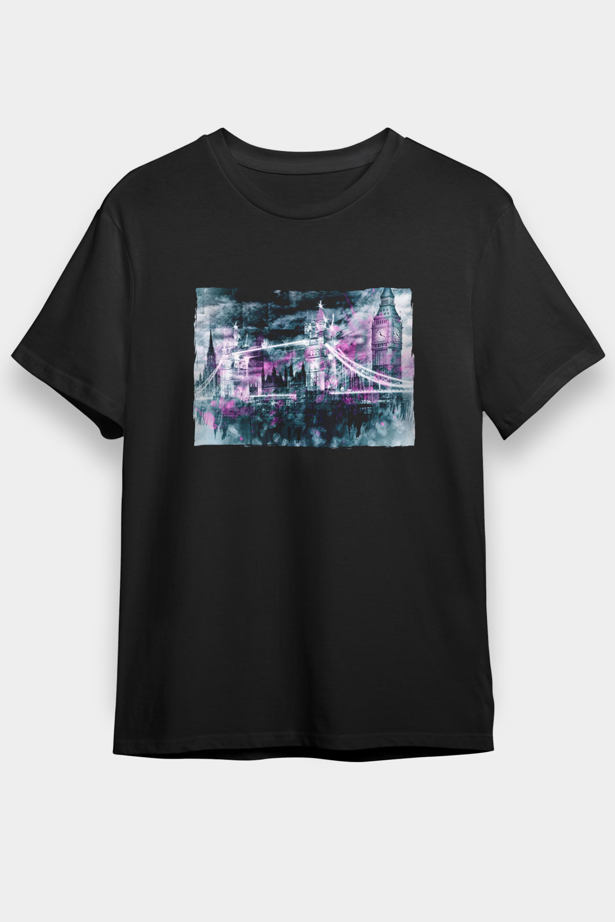 Kule Köprüsü Siyah Unisex Tişört T-Shirt - TişörtFabrikası