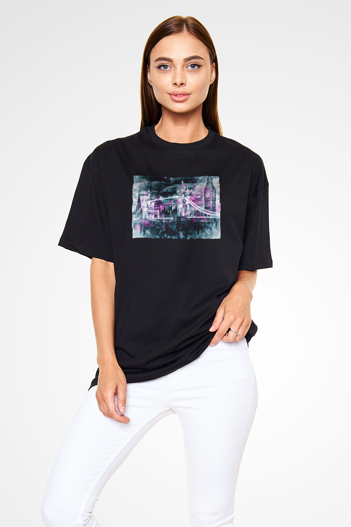 Kule Köprüsü Siyah Unisex Tişört T-Shirt - TişörtFabrikası
