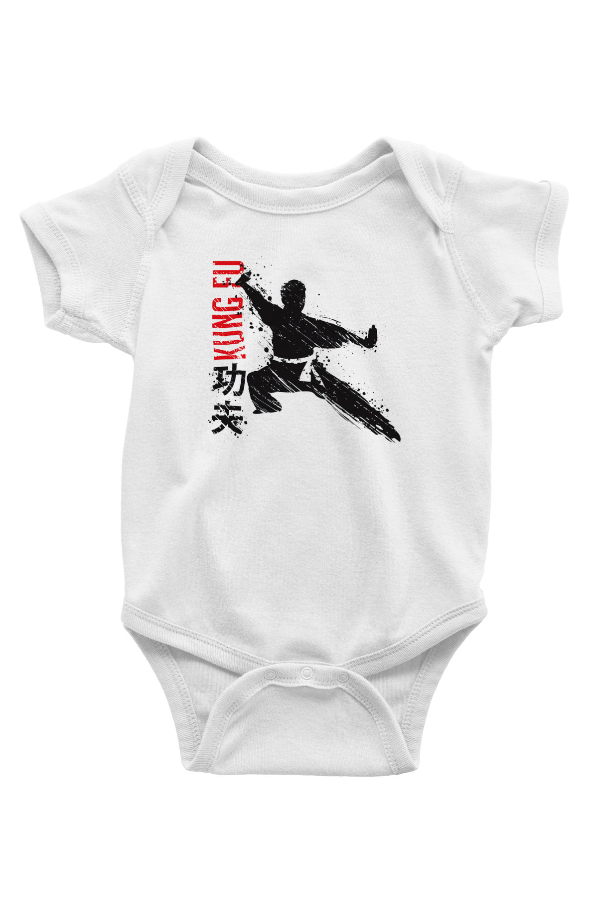 Kung Fu Baskılı Beyaz Unisex Bebek Body - Zıbın