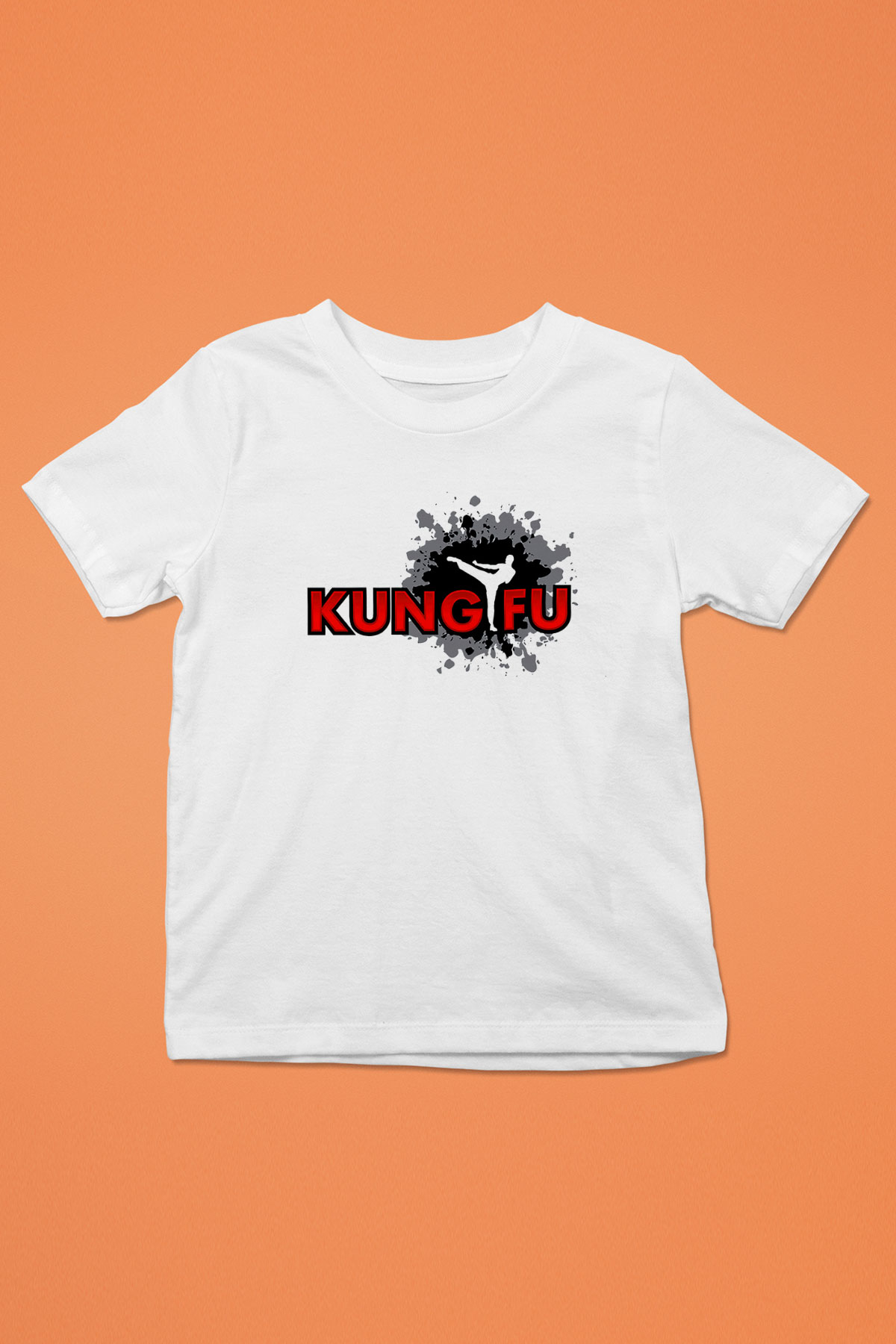 Kung Fu Baskılı Beyaz Unisex Çocuk Tişört