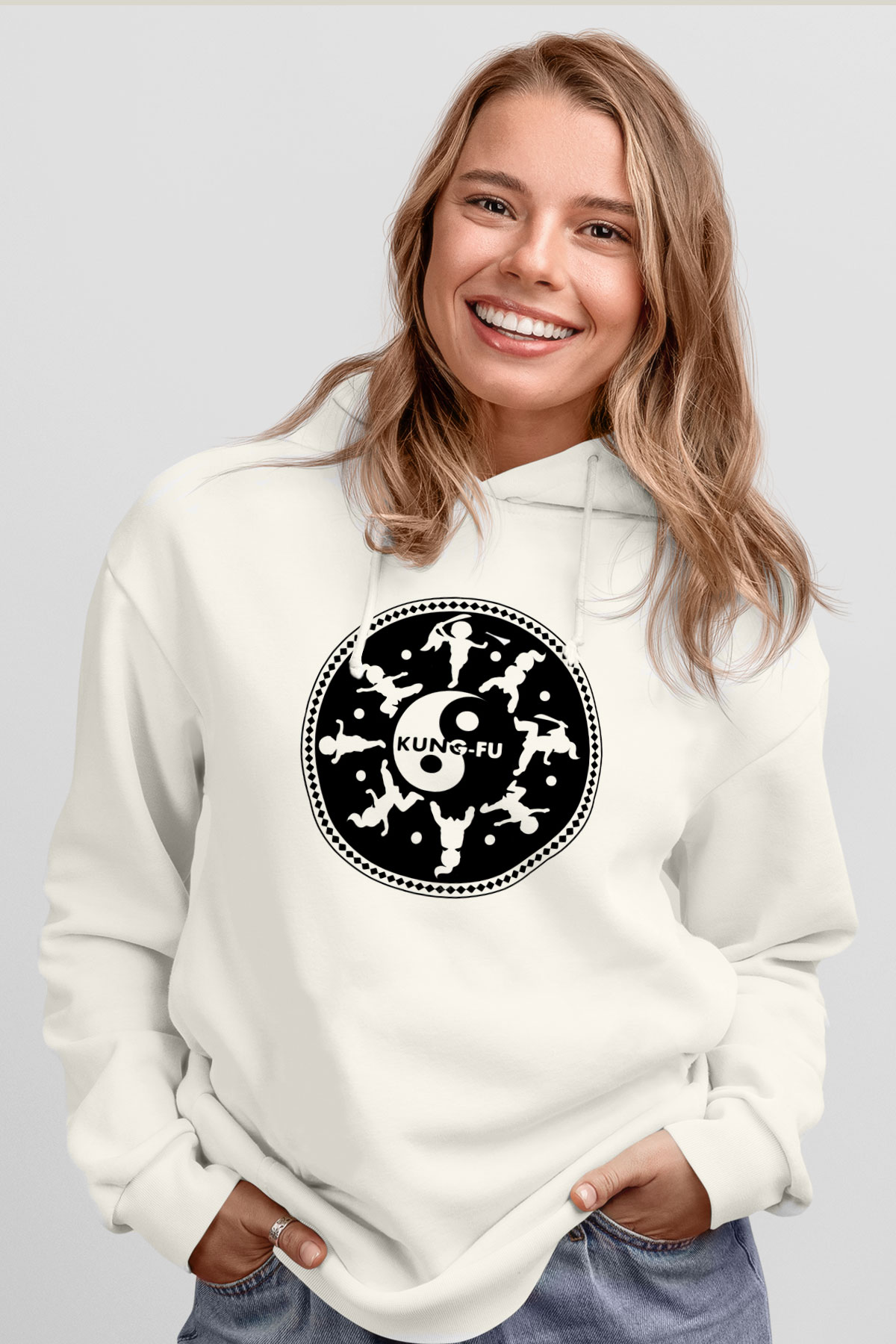 Kung Fu Beyaz Unisex Hoodie