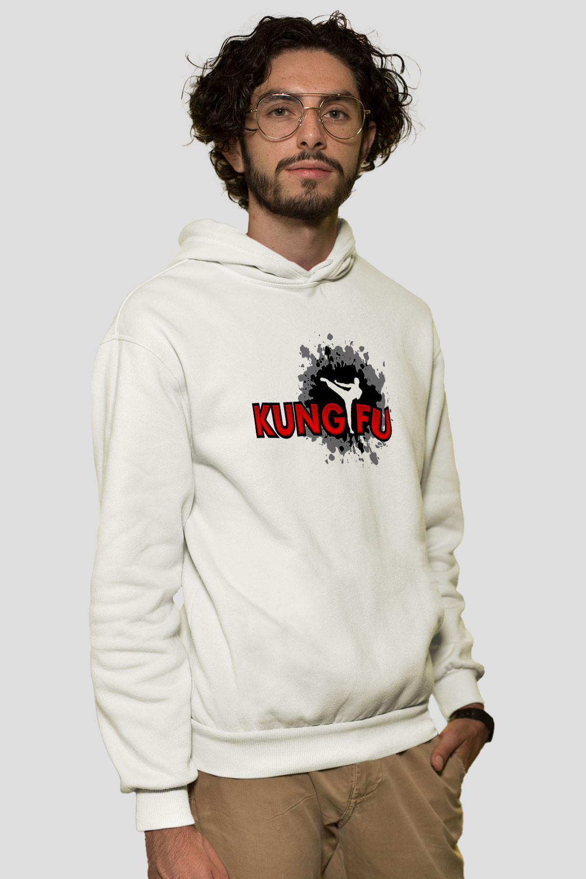 Kung Fu Beyaz Unisex Hoodie