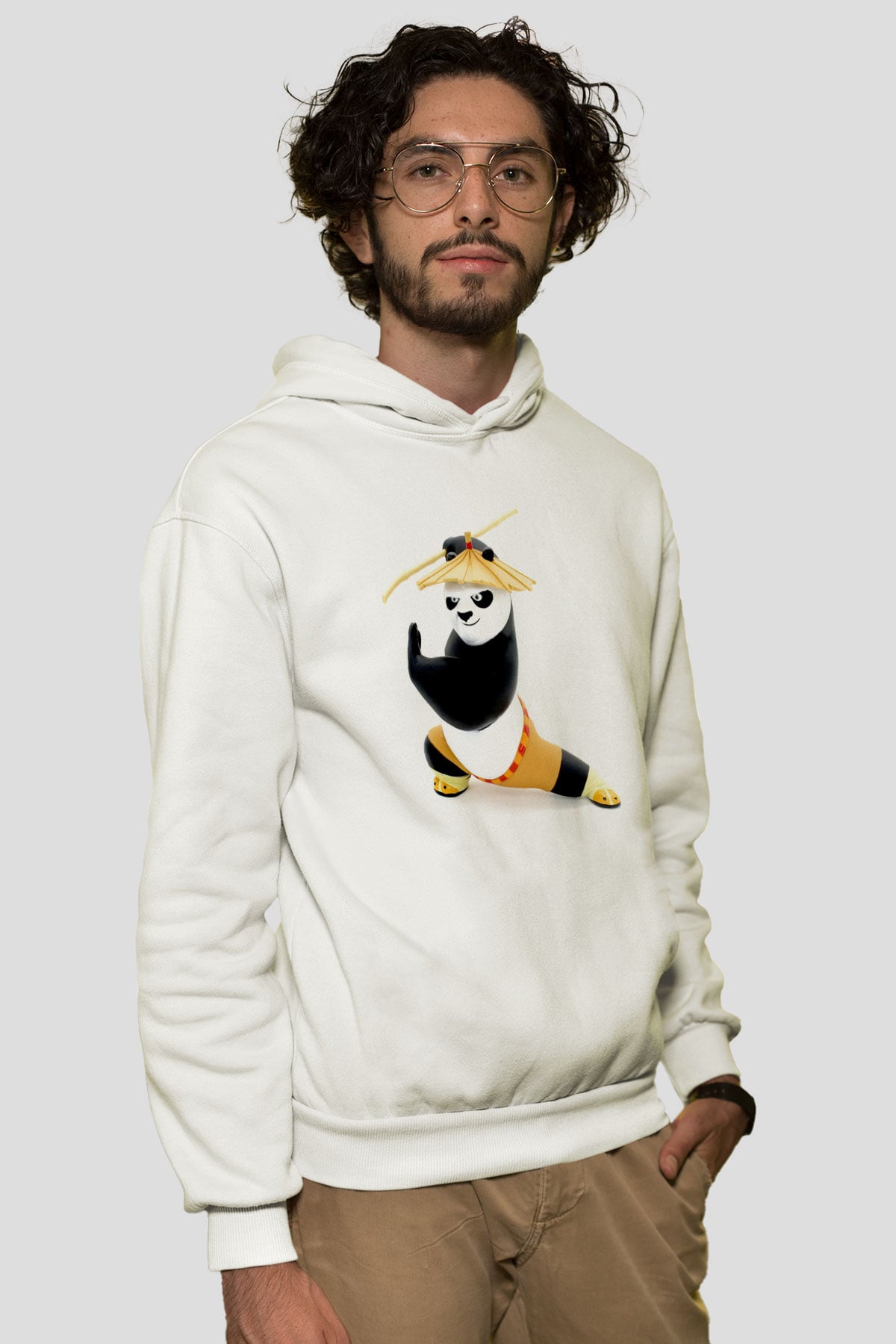 Kung Fu Beyaz Unisex Kapüşonlu Sweatshirt