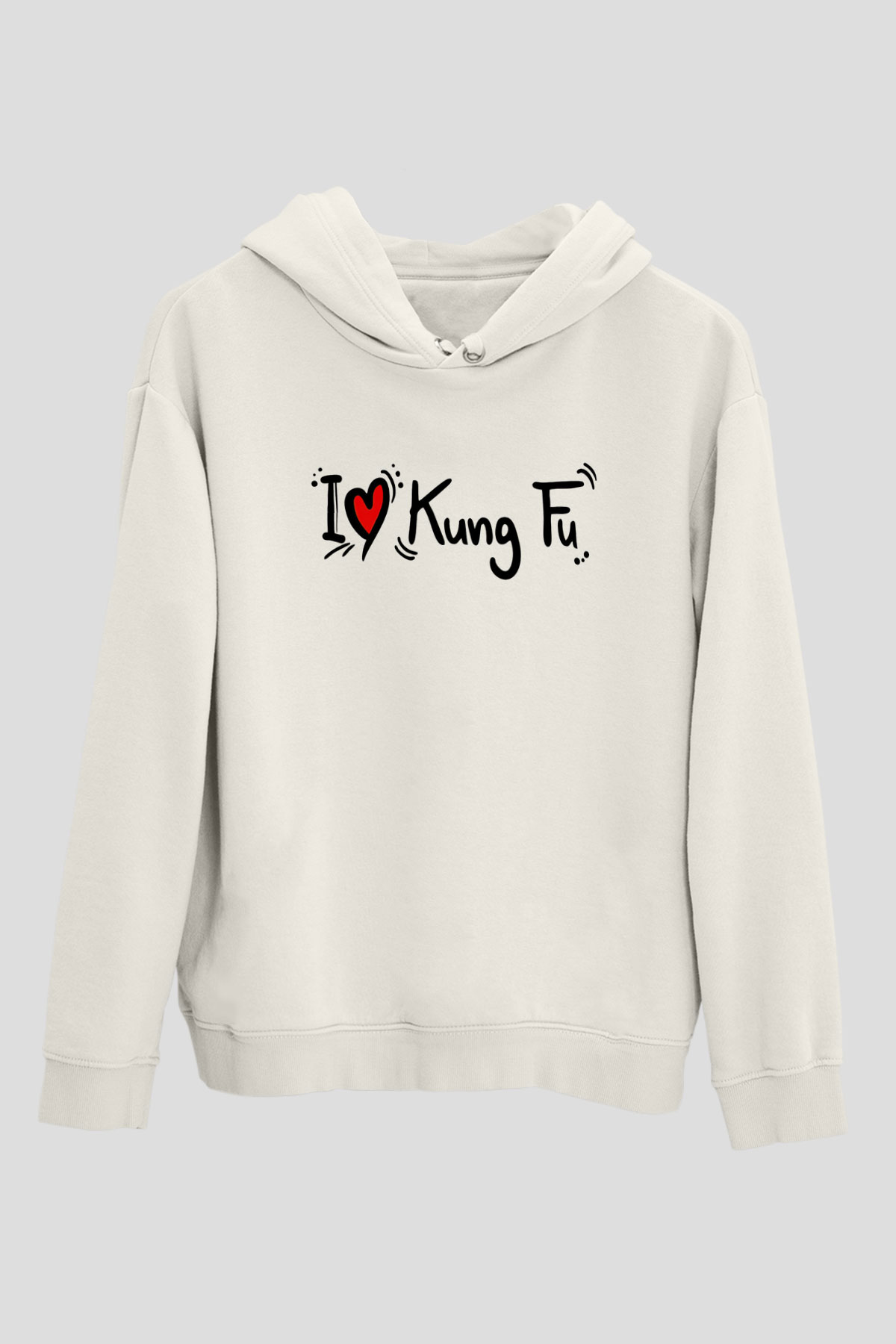Kung Fu Beyaz Unisex Kapüşonlu Sweatshirt