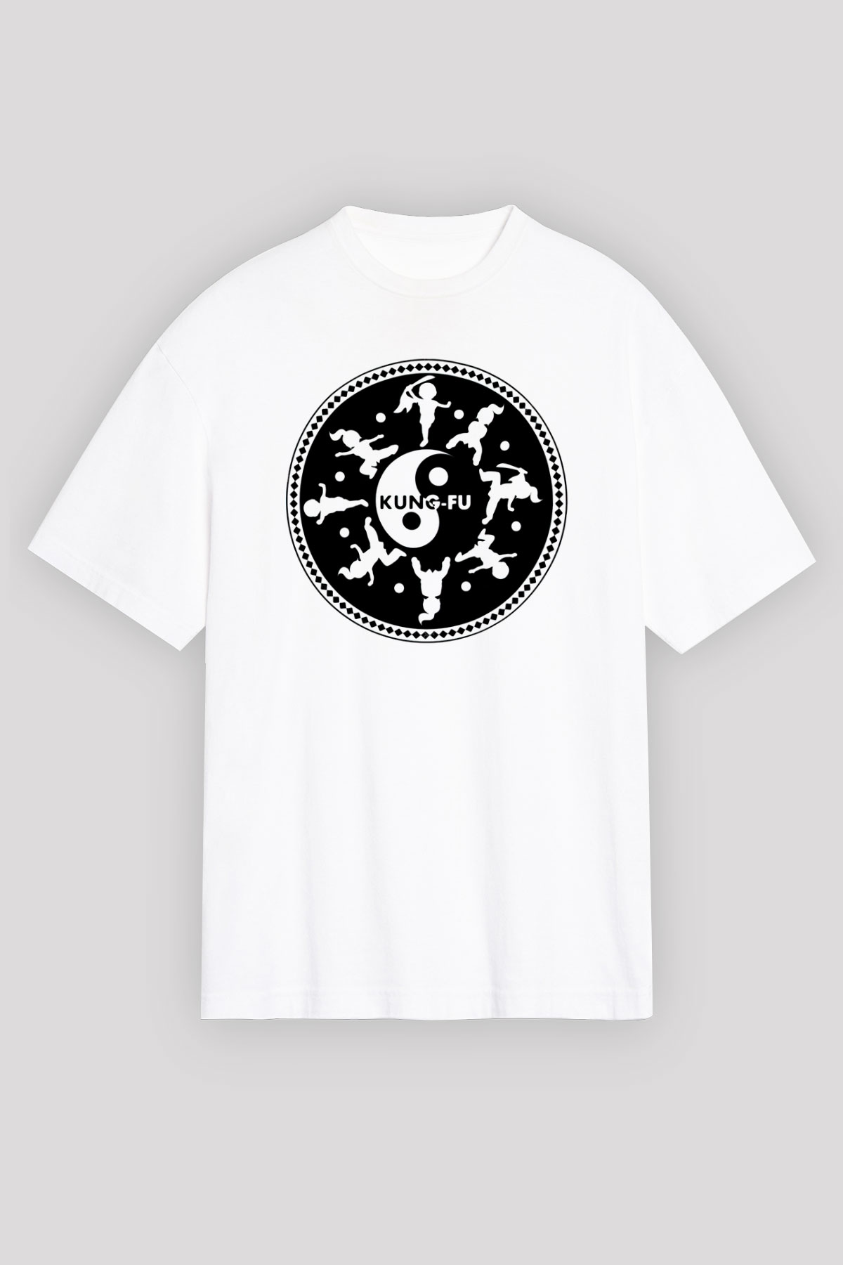 Kung Fu Beyaz Unisex Oversize Tişört T-Shirt