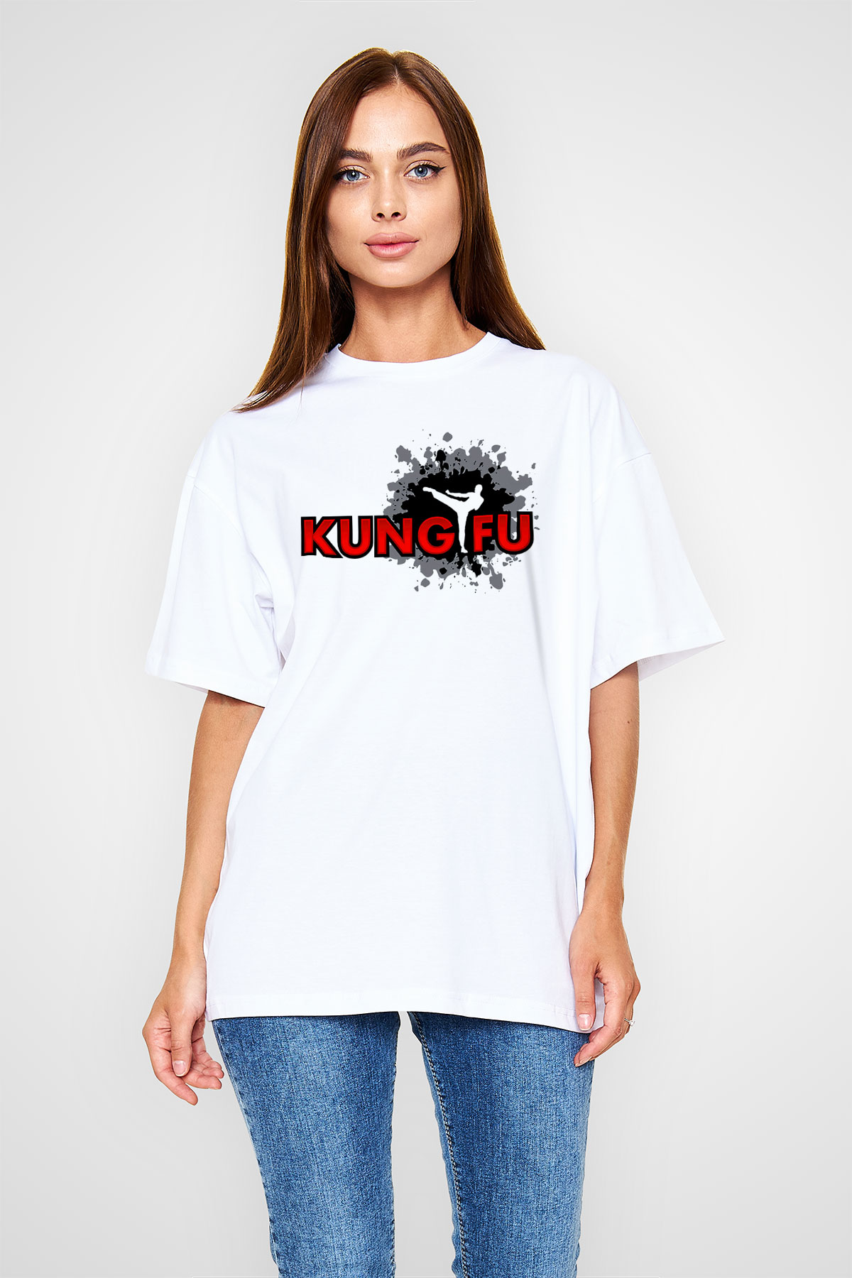 Kung Fu Beyaz Unisex Oversize Tişört T-Shirt