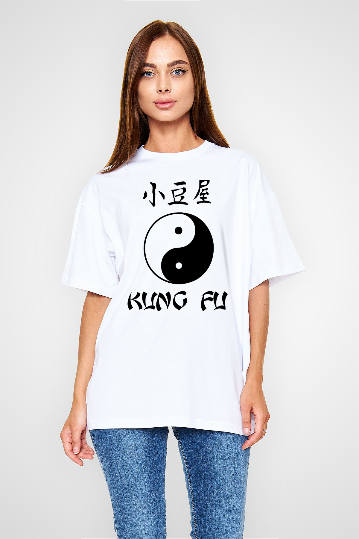 Kung Fu Beyaz Unisex Oversize Tişört T-Shirt
