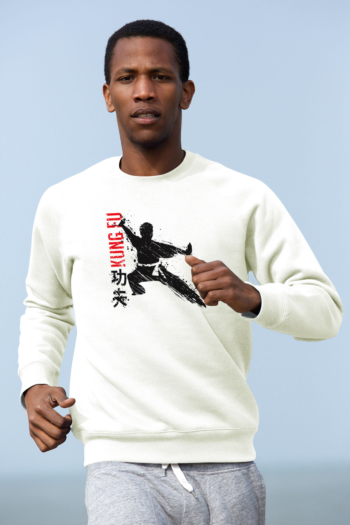 Kung Fu Beyaz Unisex Sweatshirt