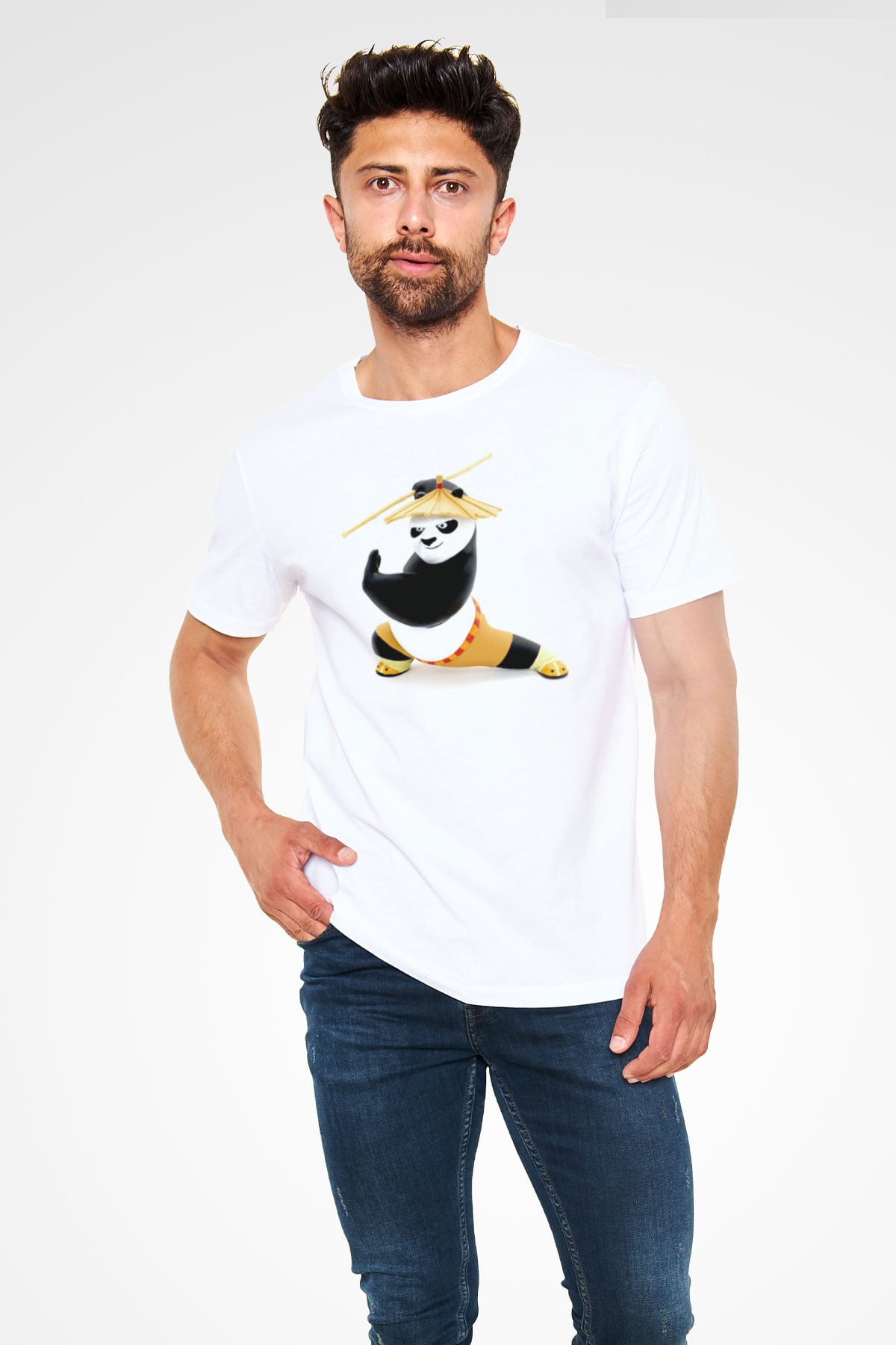 Kung Fu Beyaz Unisex Tişört T-Shirt - TişörtFabrikası