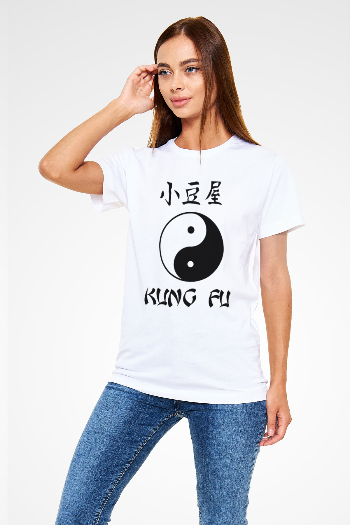 Kung Fu Beyaz Unisex Tişört T-Shirt - TişörtFabrikası