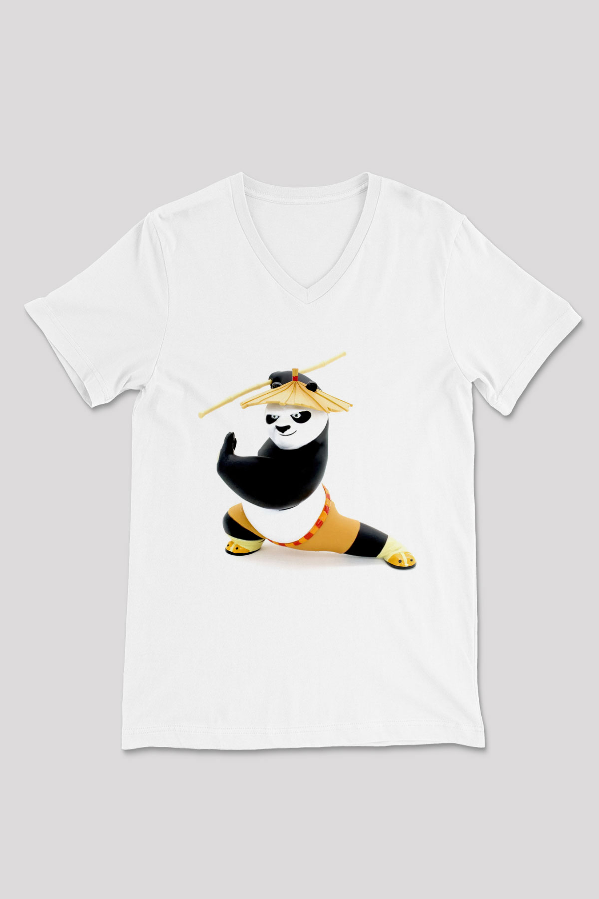 Kung Fu Beyaz Unisex V Yaka Tişört